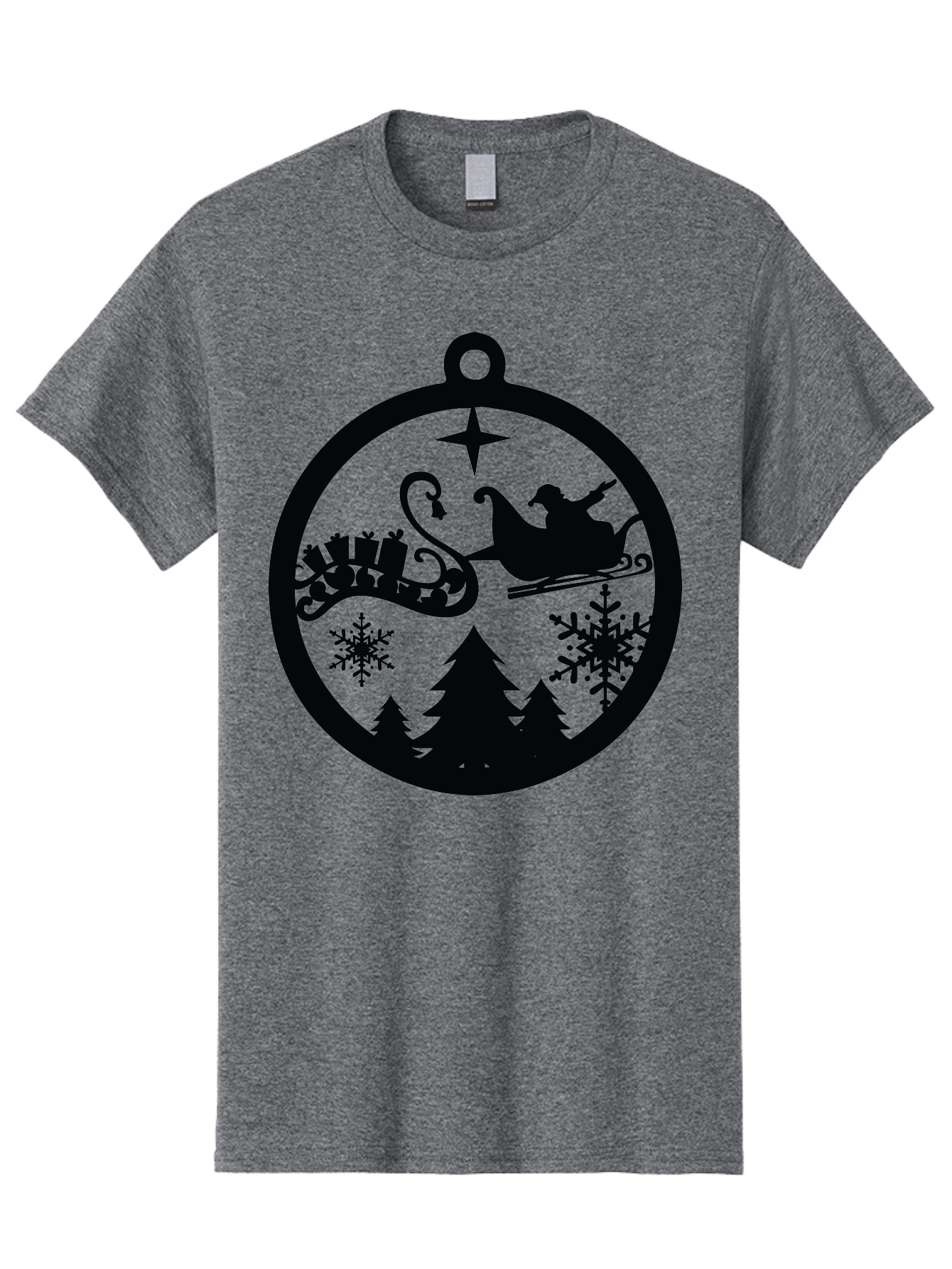 Santa-Sleigh-Ornament Men'S Graphic Tee, 100% Cotton, Comfortable Casual Summer Wear, Machine Washable, Santa Sleigh, Christmas Ornament, Festive Silhouette, Winter Wonderland, Holiday Decor, Santa Claus, Snowflakes, Christmas Trees Aad138 29