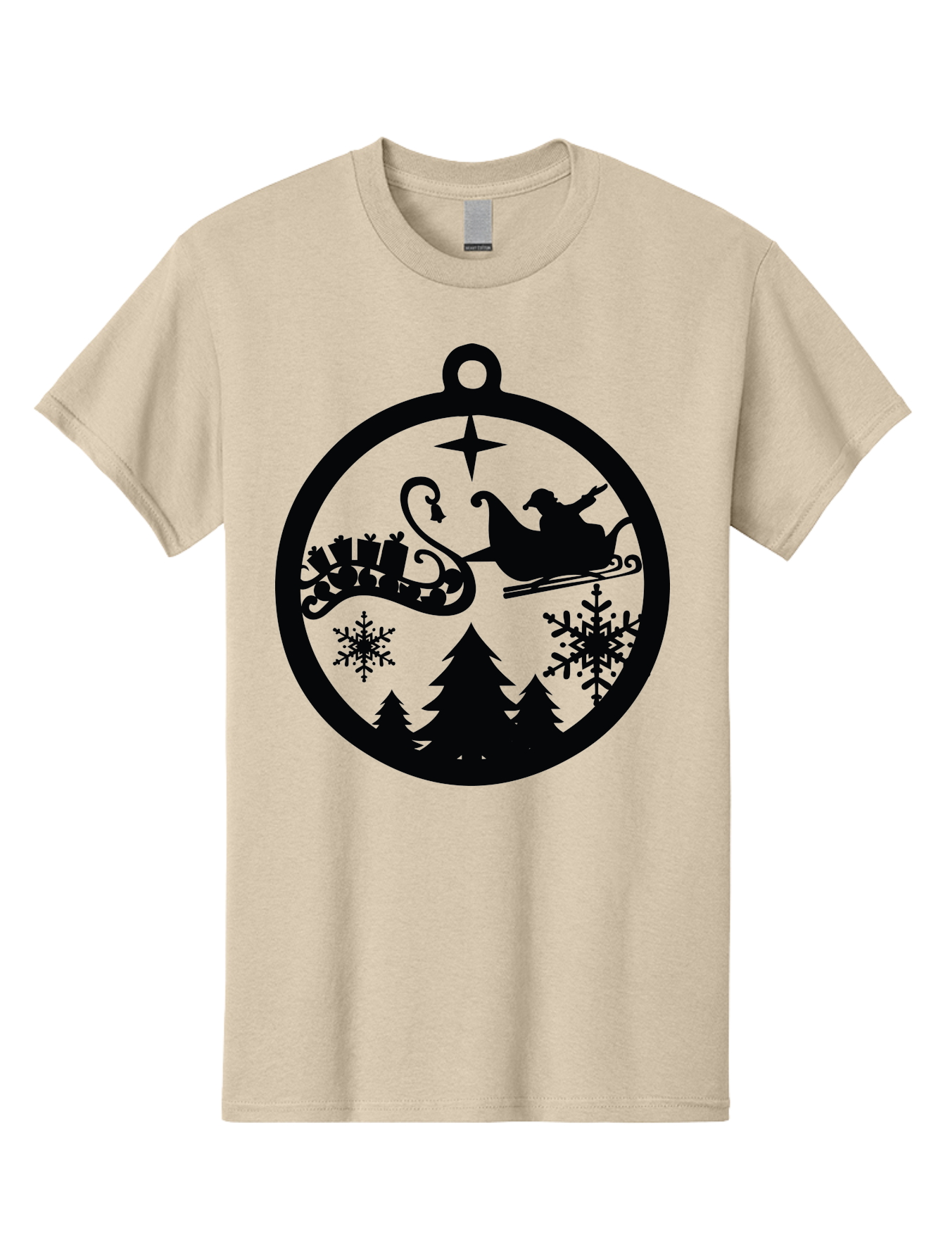 Santa-Sleigh-Ornament Men'S Graphic Tee, 100% Cotton, Comfortable Casual Summer Wear, Machine Washable, Santa Sleigh, Christmas Ornament, Festive Silhouette, Winter Wonderland, Holiday Decor, Santa Claus, Snowflakes, Christmas Trees Aad138 13