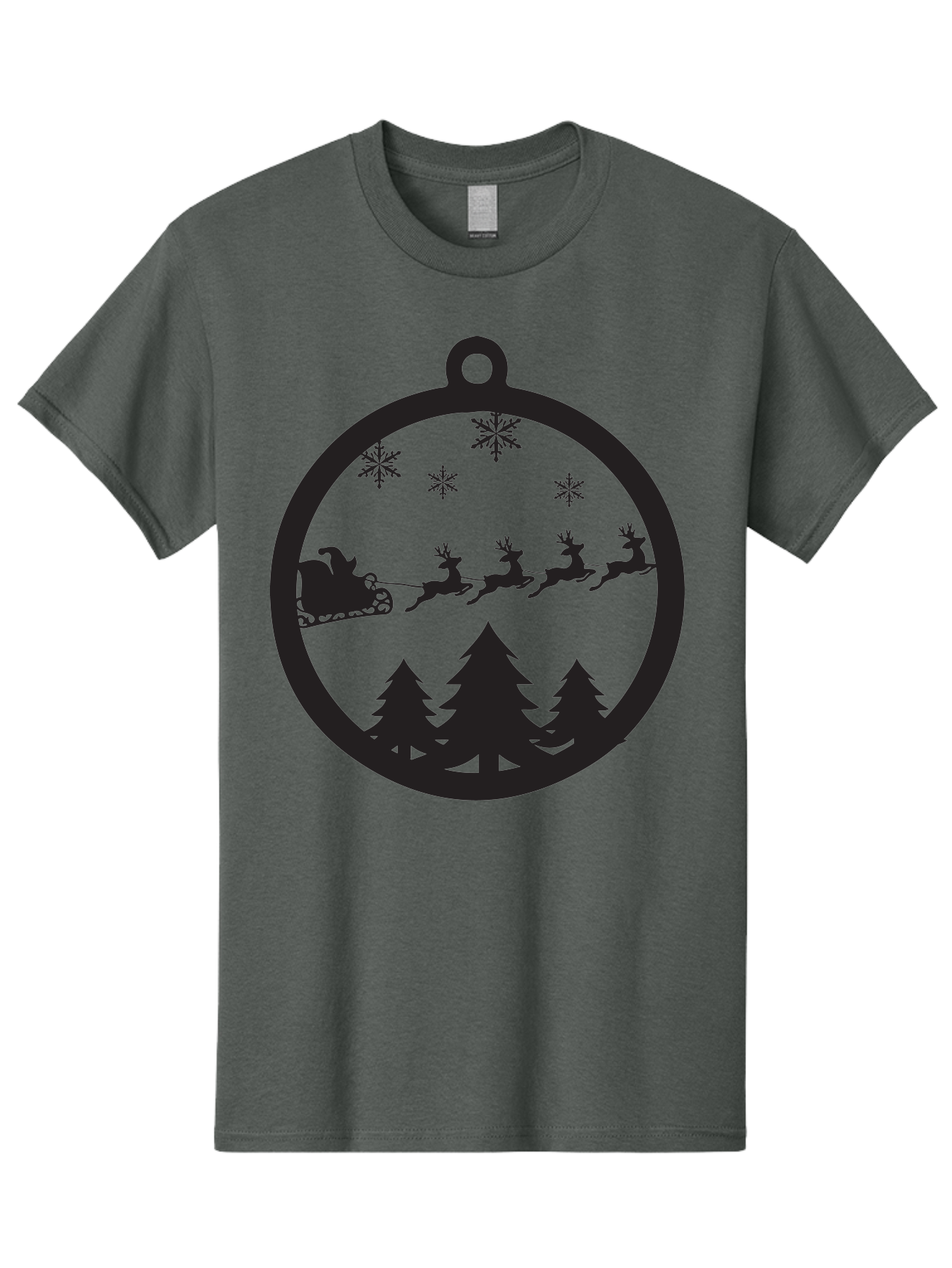 Santa-Sleigh-Silhouette Men'S Graphic Tee, 100% Cotton, Comfortable Casual Summer Wear, Machine Washable, Sleigh, Santa Claus, Reindeer, Snowy Night, Festive Trees, Holiday Decoration, Christmas Ornament, Winter Scene, Festive Atmosphere, Aad139 15