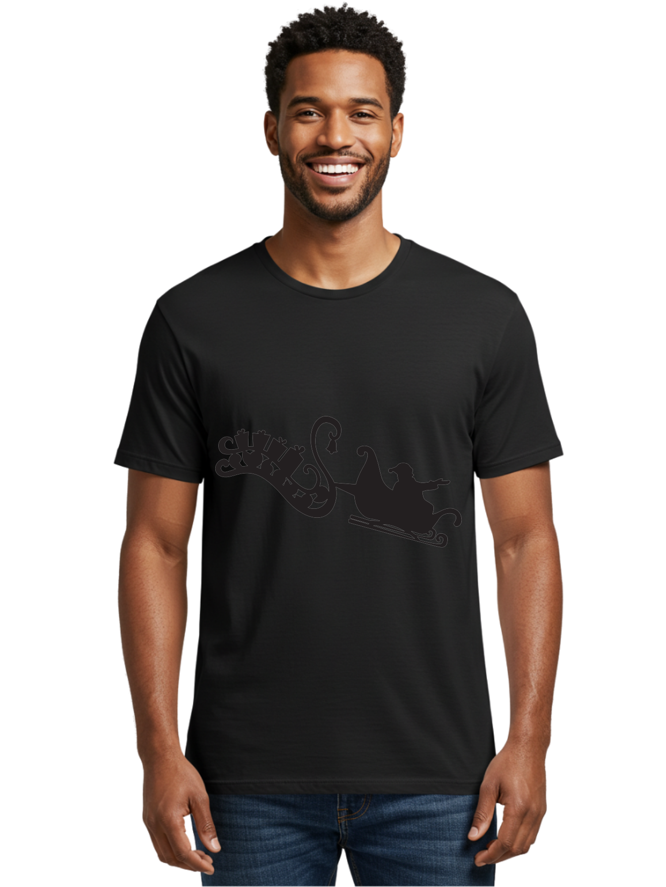 Santa-Sleigh Men'S Graphic Tee, 100% Cotton, Comfortable Casual Summer Wear, Machine Washable, Sleigh Silhouette, Santa Claus, Christmas Gifts, Festive Season, Holiday Cheer, Winter Wonderland, Jolly Old Elf, Gift Giving, Christmas Magic, Aad140 2