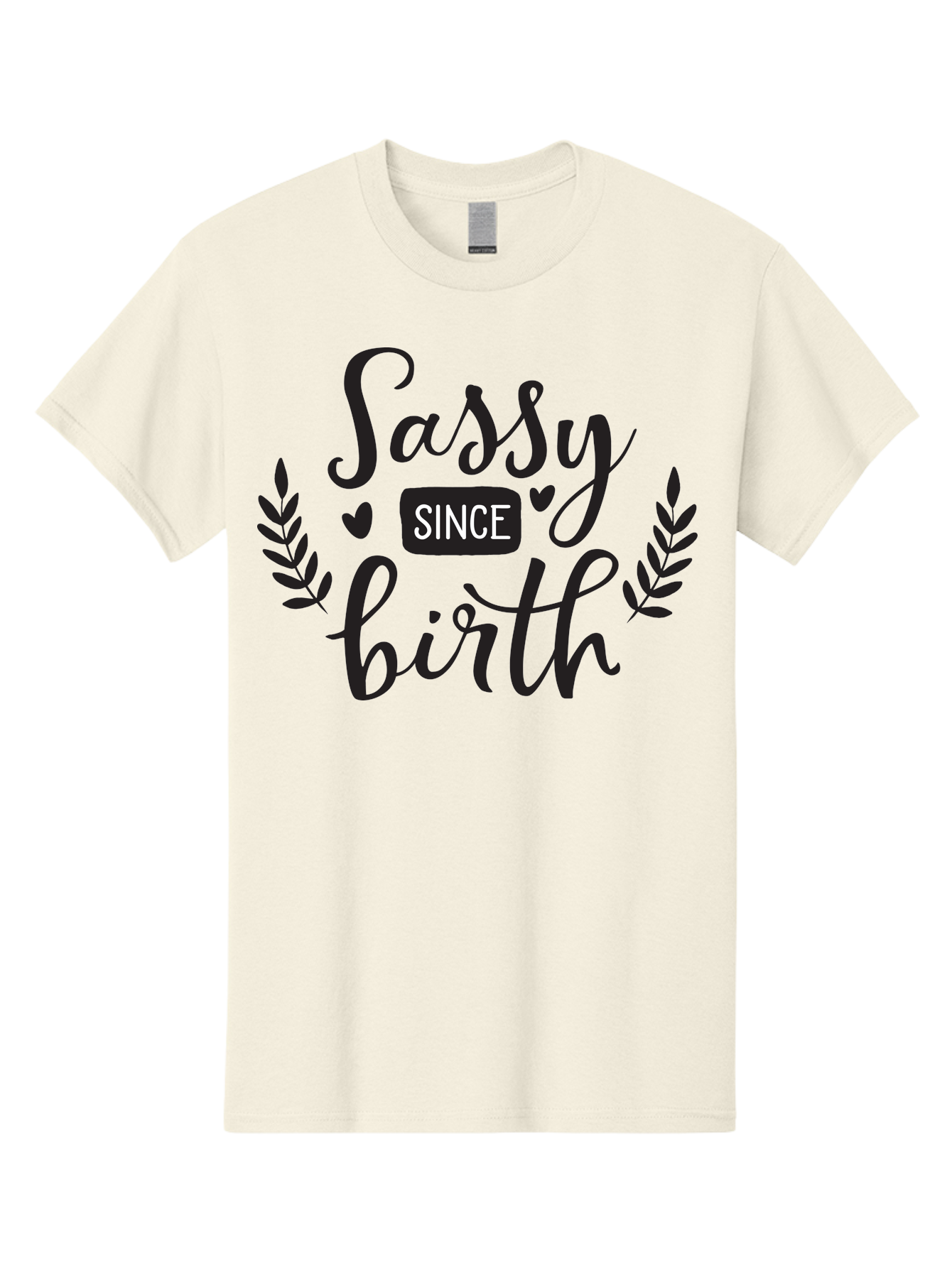 Sassy-Since-Birth Men'S Graphic Tee, 100% Cotton, Comfortable Casual Summer Wear, Machine Washable, Sassy Attitude, Confident Personality, Funny Quote, Inspirational Phrase, Sassy Since Birth, Bold Text, Leaf Designs, Heart Shapes, Aad144 15