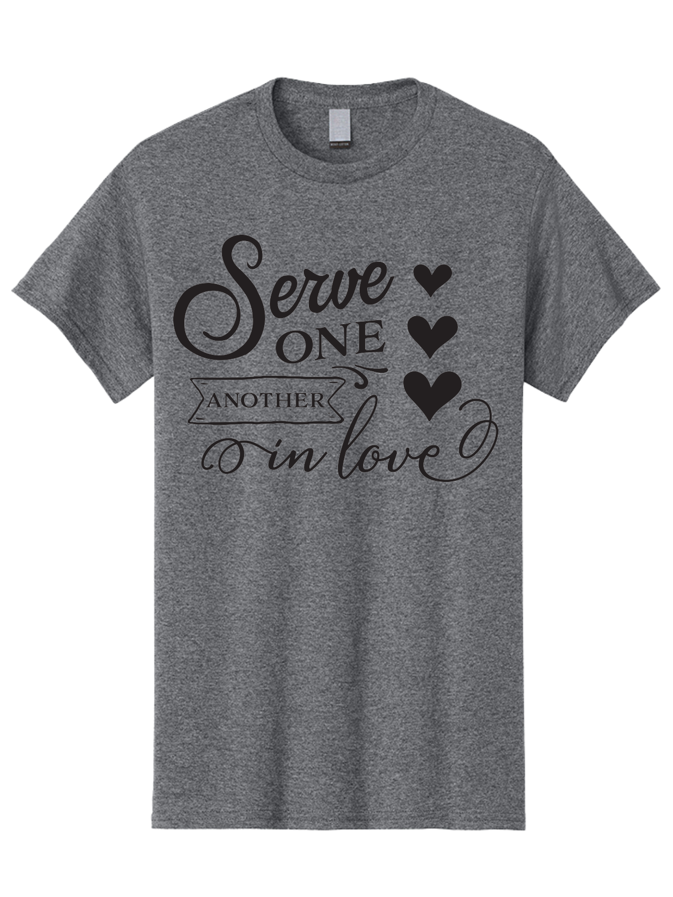 Serve-One-Another-In-Love Men'S Graphic Tee, 100% Cotton, Comfortable Casual Summer Wear, Machine Washable, Serve One Another, Love Message, Heartwarming Quote, Inspirational Saying, Kindness Reminder, Black Hearts, Typography Art Aad148 3