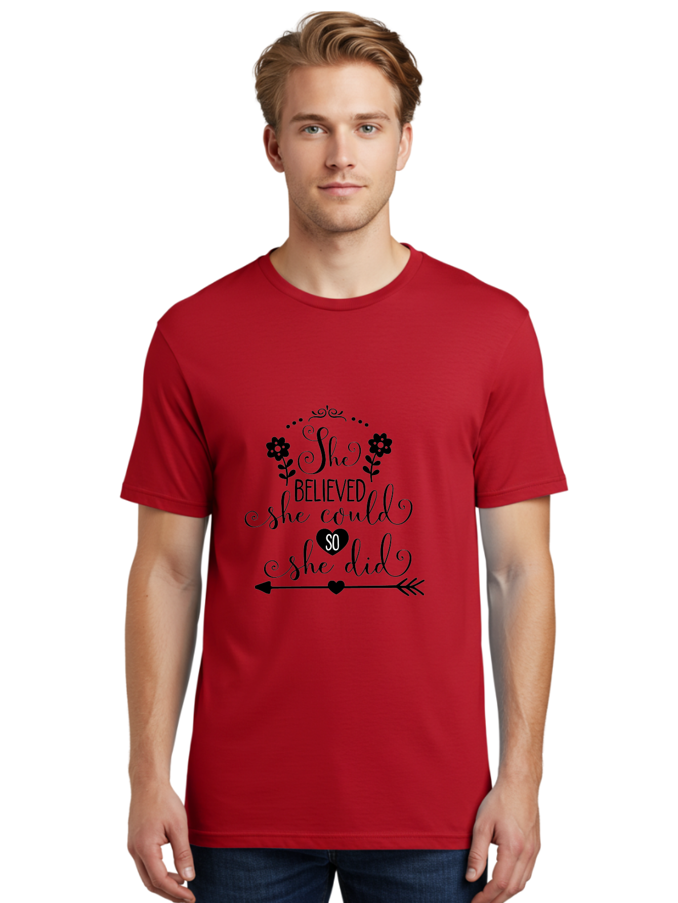 She-Believed-She-Could-So-She-Did Men'S Graphic Tee, 100% Cotton, Comfortable Casual Summer Wear, Machine Washable, Inspirational Quote, Motivational Phrase, Empowerment Message, Positive Affirmation, Female Empowerment, Believe In Yourself, Aad153 4