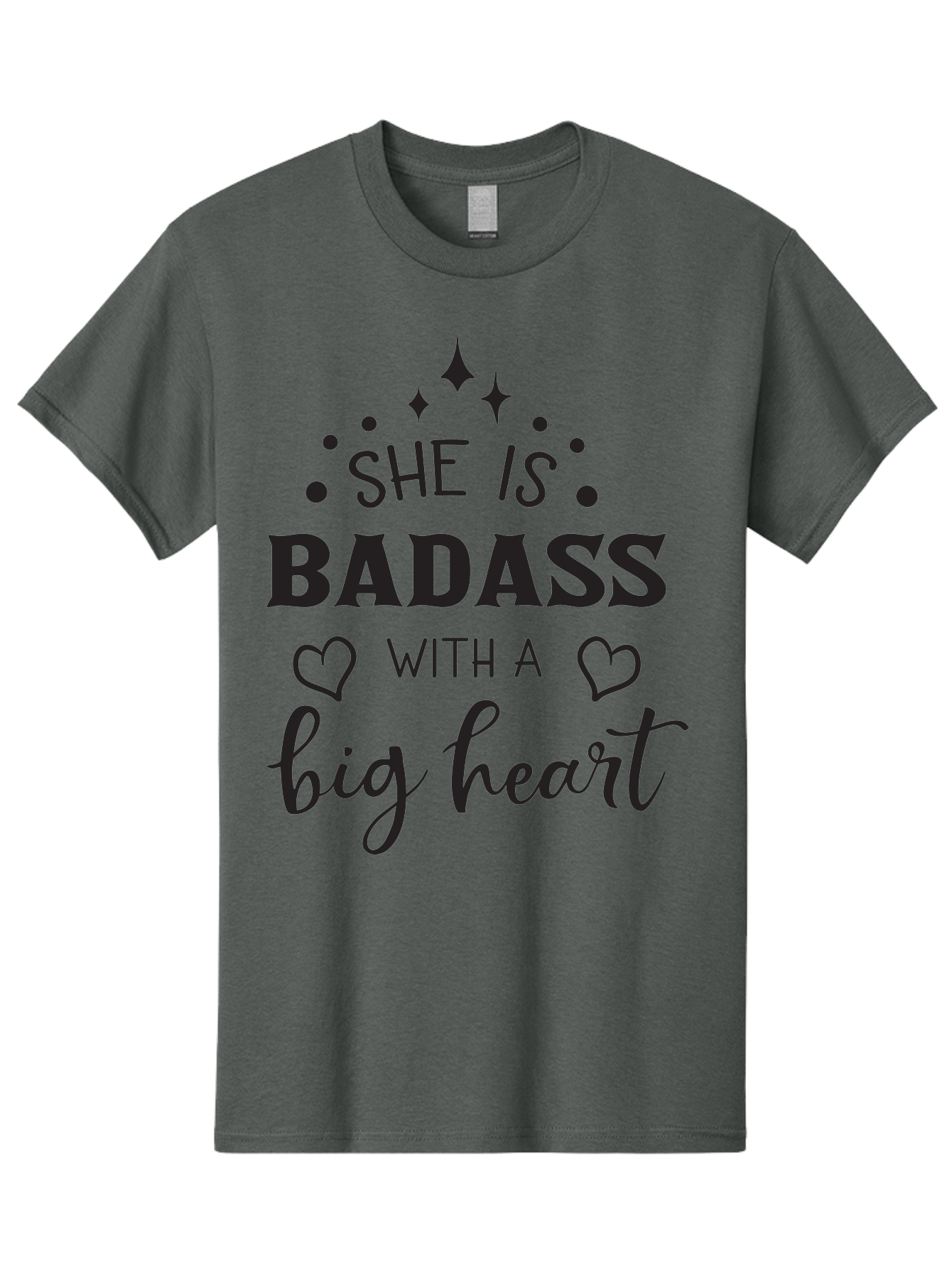 She-Is-Badass-With-A-Big-Heart Men'S Graphic Tee, 100% Cotton, Comfortable Casual Summer Wear, Machine Washable, Motivational Quotes, Inspirational Sayings, Empowerment Phrases, Feminine Strength, Positive Affirmations, Bold Typography, Aad155 5