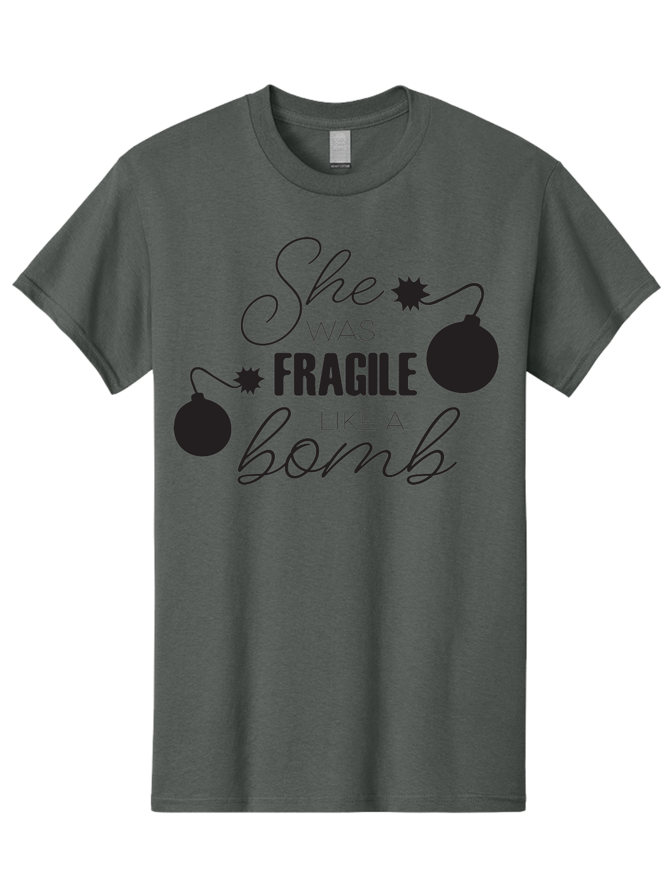 She-Was-Fragile-Like-A-Bomb Men'S Graphic Tee, 100% Cotton, Comfortable Casual Summer Wear, Machine Washable, Inspirational Quote, Motivational Phrase, Strong Women, Empowerment Message, Bomb Illustration, Powerful Graphics, Female Strength, Aad157 3