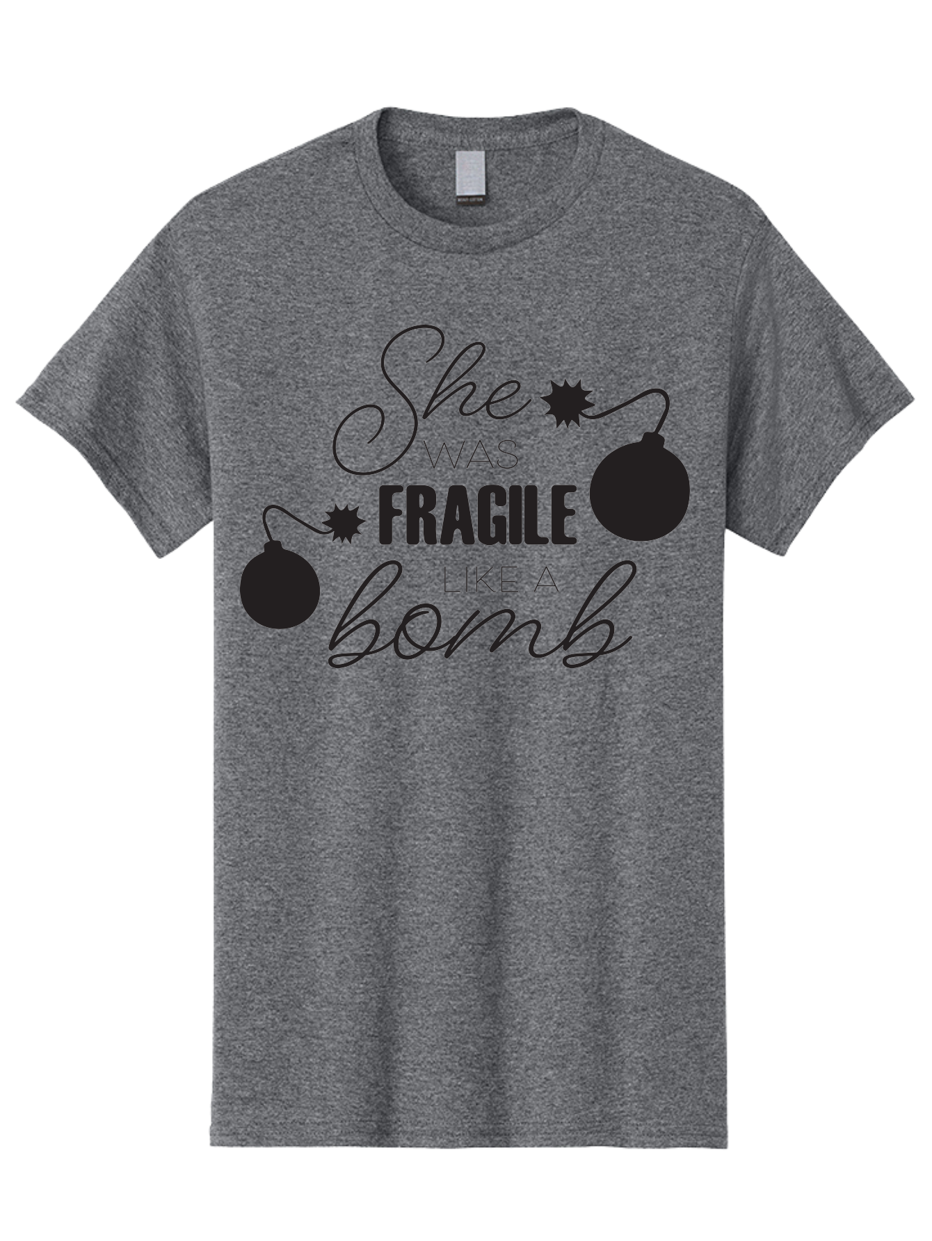 She-Was-Fragile-Like-A-Bomb Men'S Graphic Tee, 100% Cotton, Comfortable Casual Summer Wear, Machine Washable, Inspirational Quote, Motivational Phrase, Strong Women, Empowerment Message, Bomb Illustration, Powerful Graphics, Female Strength, Aad157 17