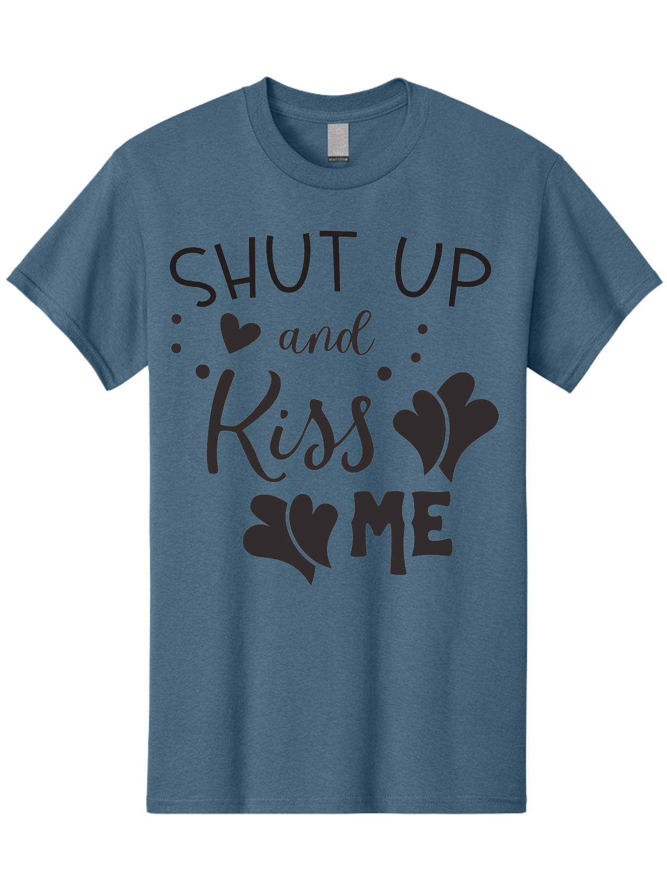 Shut-Up-And-Kiss-Me Men'S Graphic Tee, 100% Cotton, Comfortable Casual Summer Wear, Machine Washable, Love Quotes, Romantic Phrases, Kiss Me, Shut Up, Heart Shapes, Valentines Day, Love Messages, Couple Goals, Sweet Nothings Aad160 3