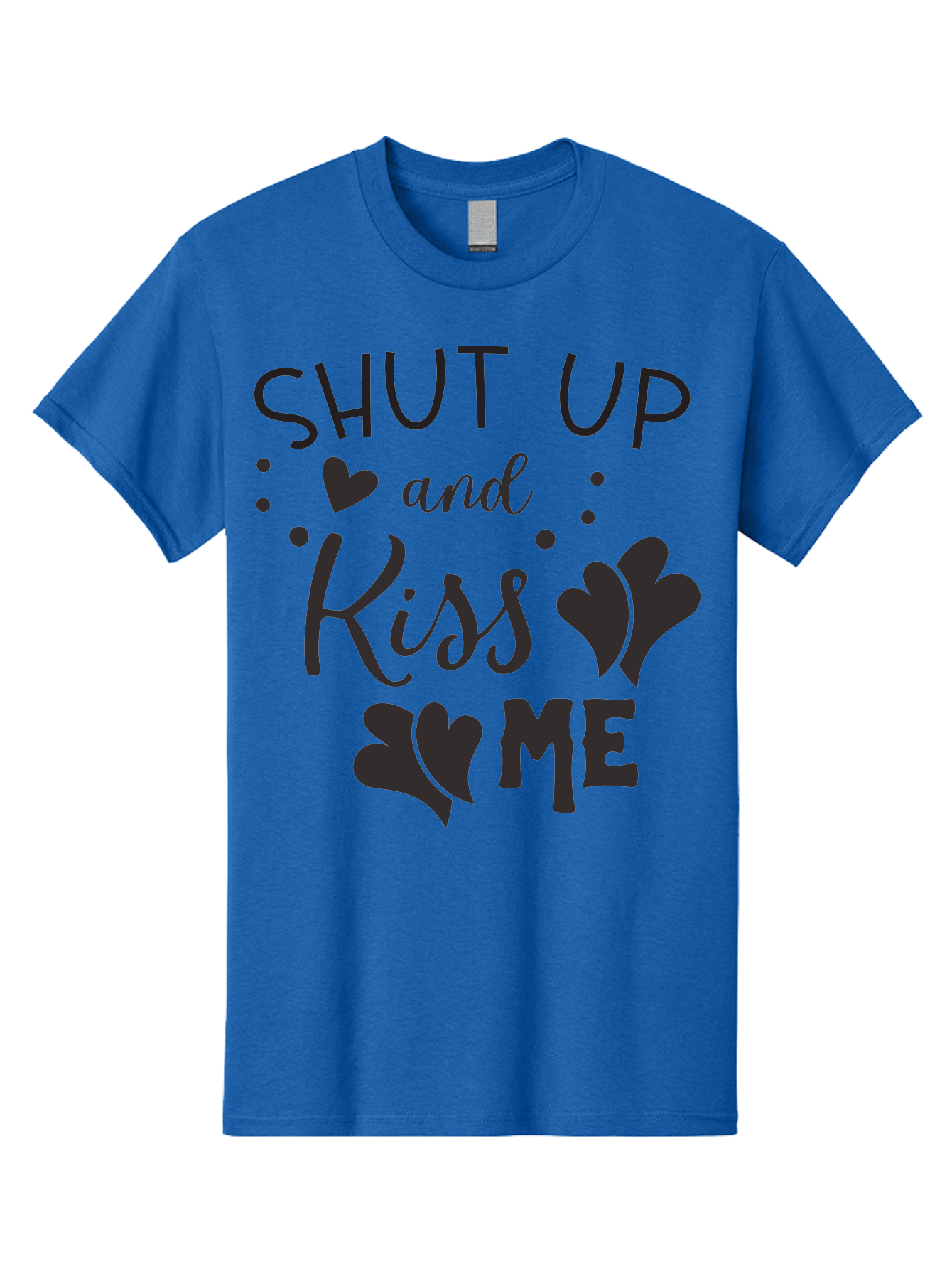 Shut-Up-And-Kiss-Me Men'S Graphic Tee, 100% Cotton, Comfortable Casual Summer Wear, Machine Washable, Love Quotes, Romantic Phrases, Kiss Me, Shut Up, Heart Shapes, Valentines Day, Love Messages, Couple Goals, Sweet Nothings Aad160 25
