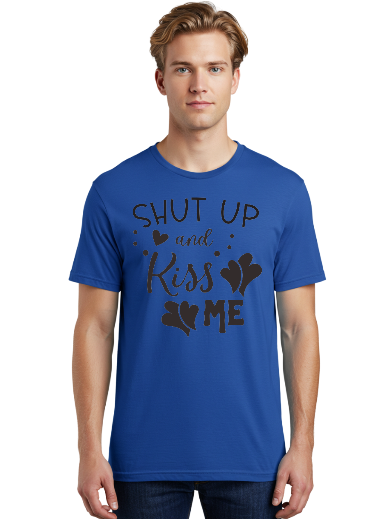 Shut-Up-And-Kiss-Me Men'S Graphic Tee, 100% Cotton, Comfortable Casual Summer Wear, Machine Washable, Love Quotes, Romantic Phrases, Kiss Me, Shut Up, Heart Shapes, Valentines Day, Love Messages, Couple Goals, Sweet Nothings Aad160 26