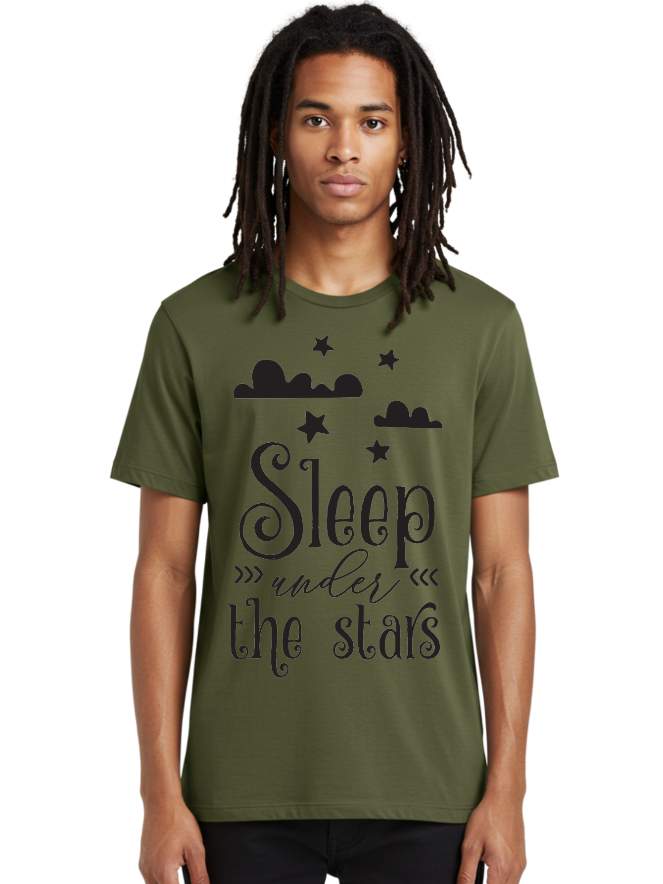 Sleep-Under-The-Stars Men'S Graphic Tee, 100% Cotton, Comfortable Casual Summer Wear, Machine Washable, Sleep Under The Stars, Night Sky, Starry Night, Relaxation, Calming Quote, Inspirational Quote, Celestial Theme, Dreamy Atmosphere Aad164 4