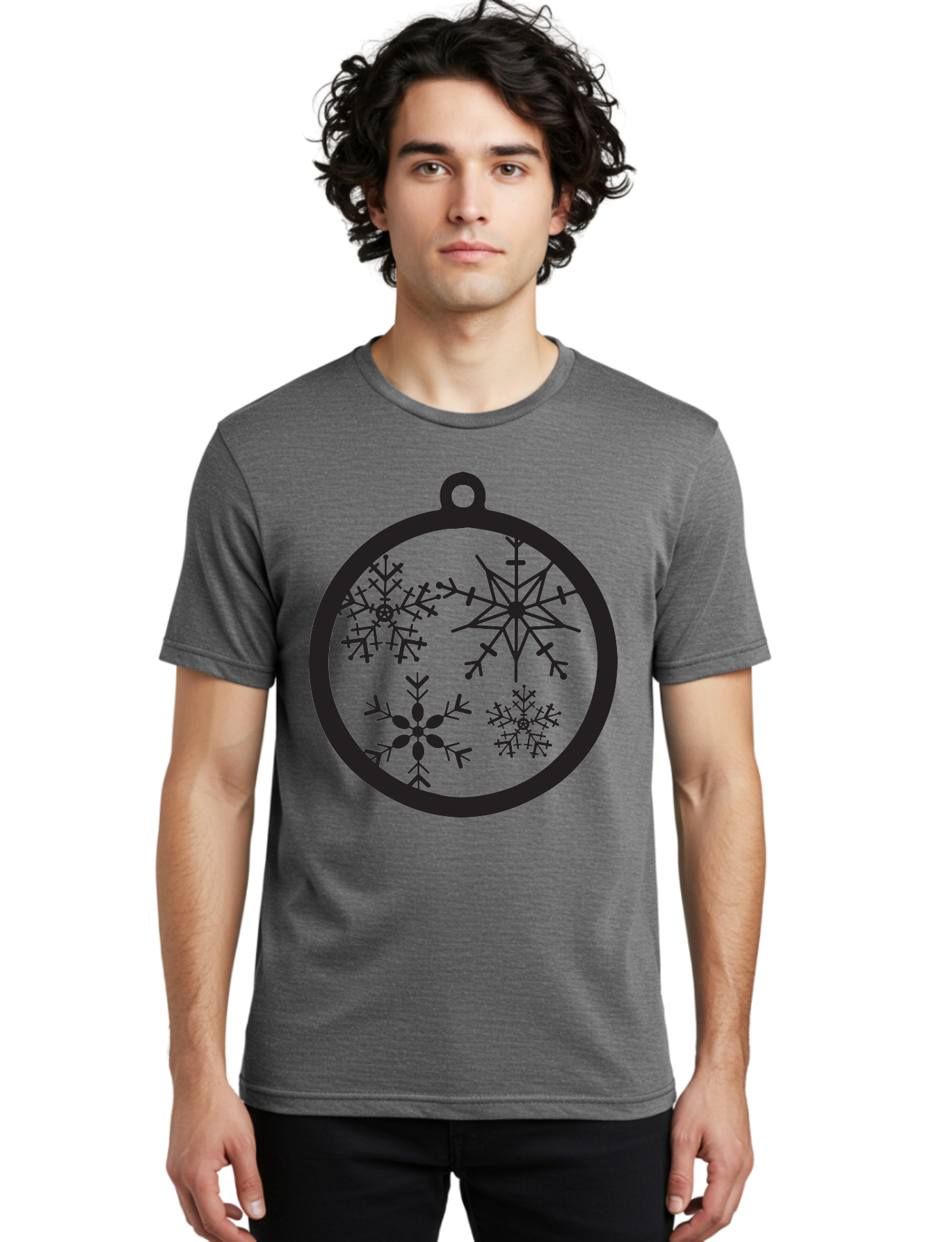 Snowflakes-Ornament-2 Men'S Graphic Tee, 100% Cotton, Comfortable Casual Summer Wear, Machine Washable, Snowflakes, Winter Decoration, Christmas Ornament, Festive Design, Holiday Decor, Black Silhouette, Intricate Patterns, Snowflake Art, Aad177 30