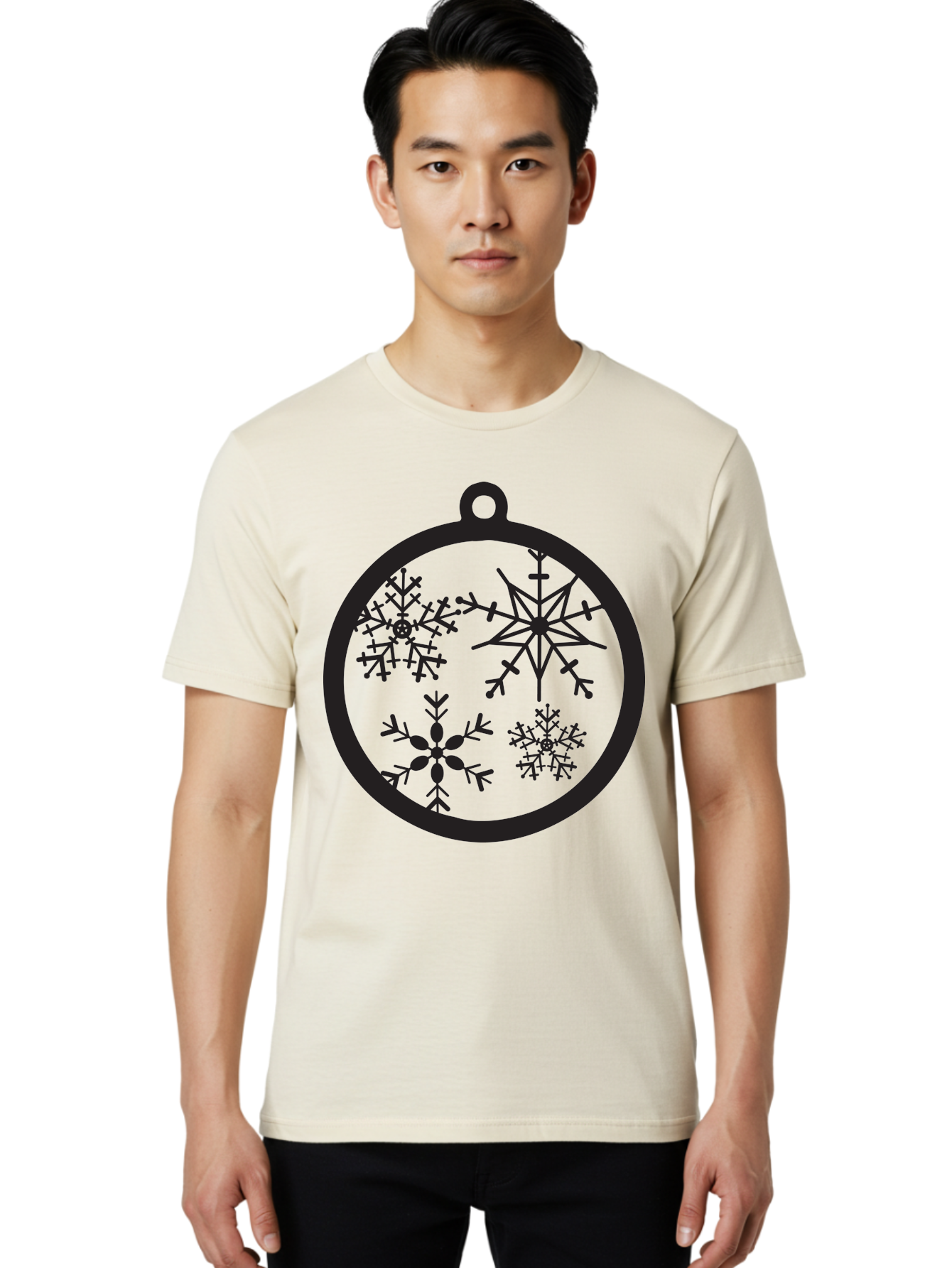 Snowflakes-Ornament-2 Men'S Graphic Tee, 100% Cotton, Comfortable Casual Summer Wear, Machine Washable, Snowflakes, Winter Decoration, Christmas Ornament, Festive Design, Holiday Decor, Black Silhouette, Intricate Patterns, Snowflake Art, Aad177 10