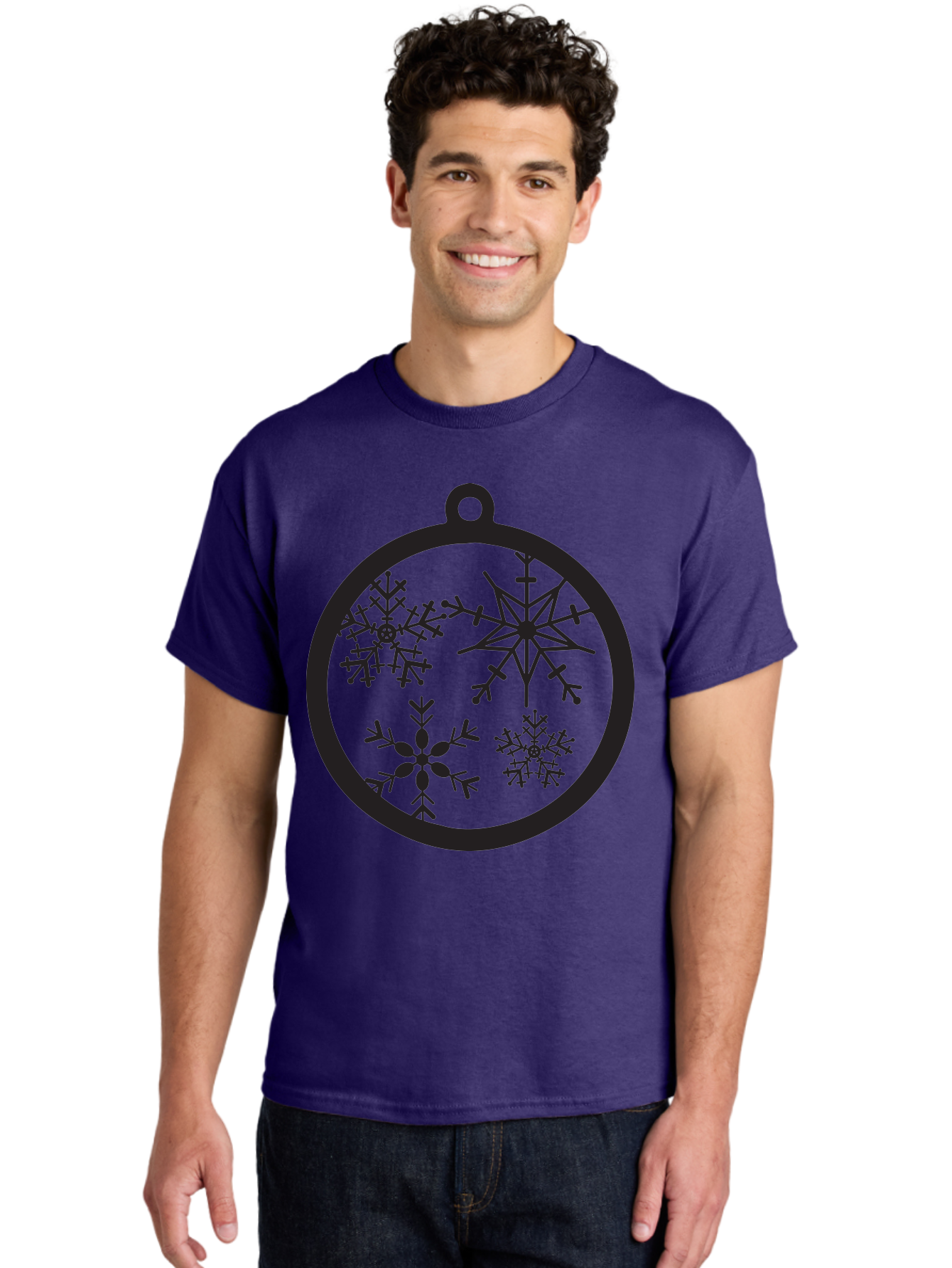 Snowflakes-Ornament-2 Men'S Graphic Tee, 100% Cotton, Comfortable Casual Summer Wear, Machine Washable, Snowflakes, Winter Decoration, Christmas Ornament, Festive Design, Holiday Decor, Black Silhouette, Intricate Patterns, Snowflake Art, Aad177 6