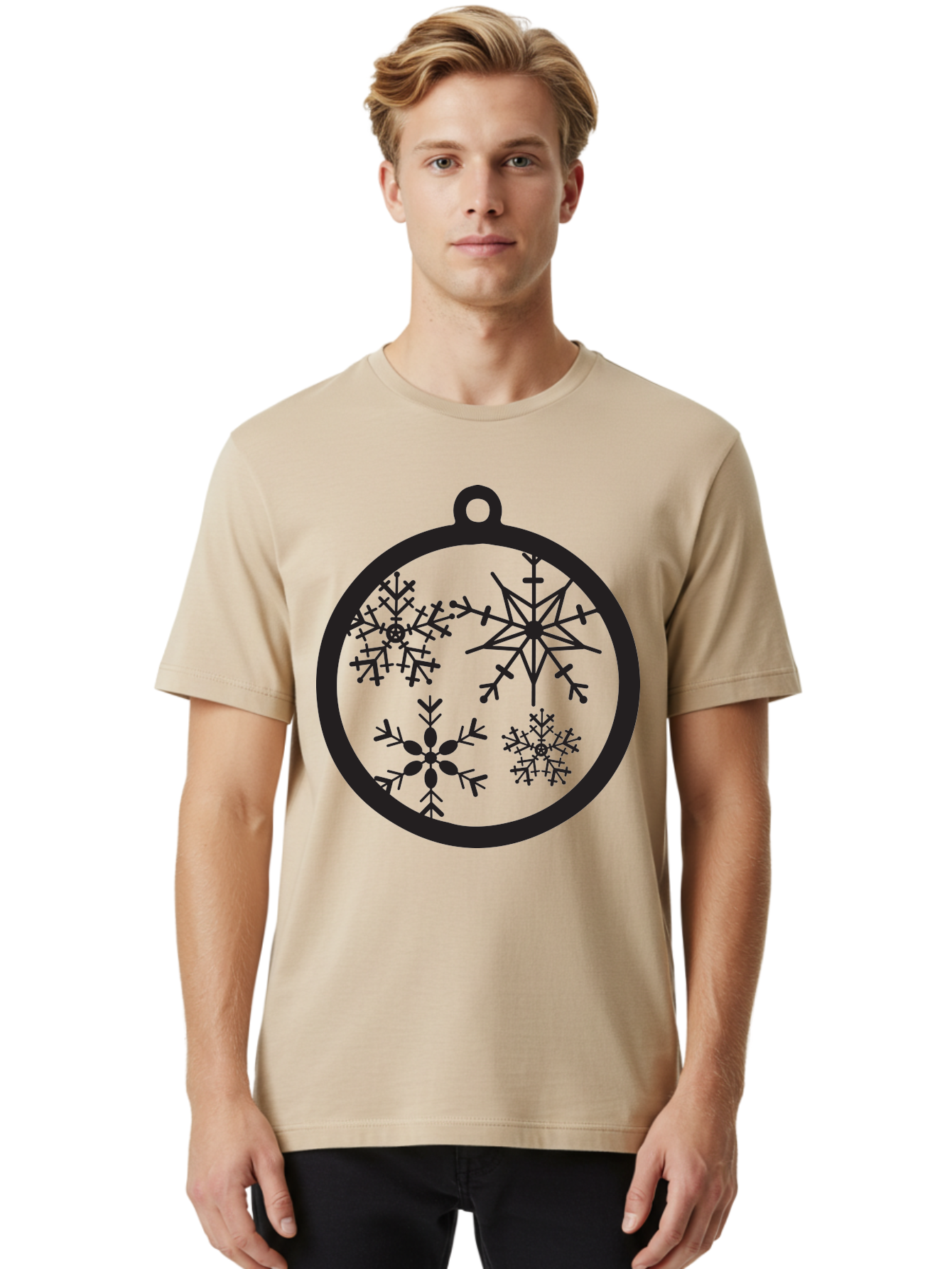 Snowflakes-Ornament-2 Men'S Graphic Tee, 100% Cotton, Comfortable Casual Summer Wear, Machine Washable, Snowflakes, Winter Decoration, Christmas Ornament, Festive Design, Holiday Decor, Black Silhouette, Intricate Patterns, Snowflake Art, Aad177 14