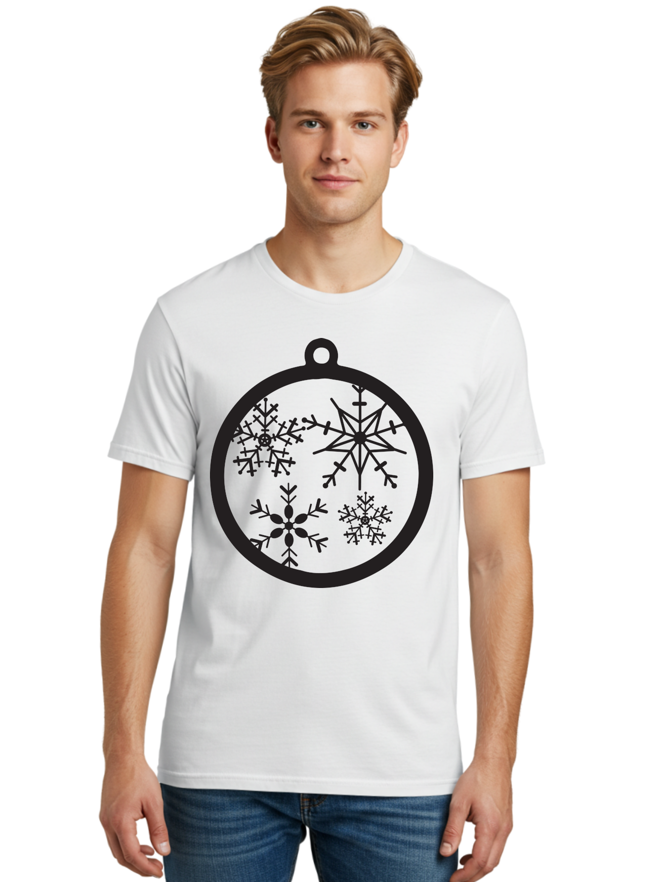 Snowflakes-Ornament-2 Men'S Graphic Tee, 100% Cotton, Comfortable Casual Summer Wear, Machine Washable, Snowflakes, Winter Decoration, Christmas Ornament, Festive Design, Holiday Decor, Black Silhouette, Intricate Patterns, Snowflake Art, Aad177 20