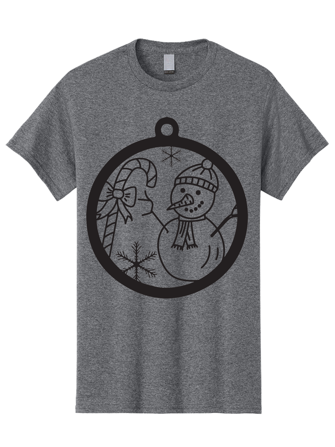 Snowman-Ornament Men'S Graphic Tee, 100% Cotton, Comfortable Casual Summer Wear, Machine Washable, Snowman Holding Candy Cane, Snowman Ornament, Christmas Decoration, Winter Wonderland, Festive Design, Holiday Cheer, Snowflakes Aad180 1
