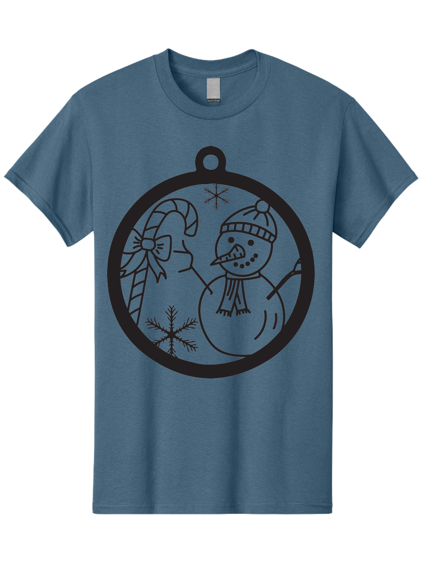 Snowman-Ornament Men'S Graphic Tee, 100% Cotton, Comfortable Casual Summer Wear, Machine Washable, Snowman Holding Candy Cane, Snowman Ornament, Christmas Decoration, Winter Wonderland, Festive Design, Holiday Cheer, Snowflakes Aad180 29