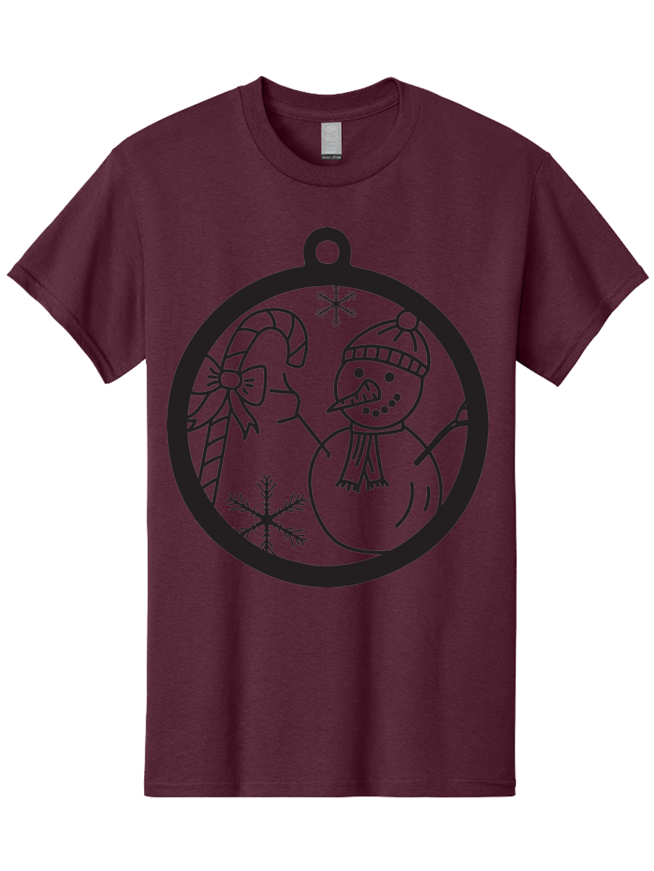 Snowman-Ornament Men'S Graphic Tee, 100% Cotton, Comfortable Casual Summer Wear, Machine Washable, Snowman Holding Candy Cane, Snowman Ornament, Christmas Decoration, Winter Wonderland, Festive Design, Holiday Cheer, Snowflakes Aad180 27