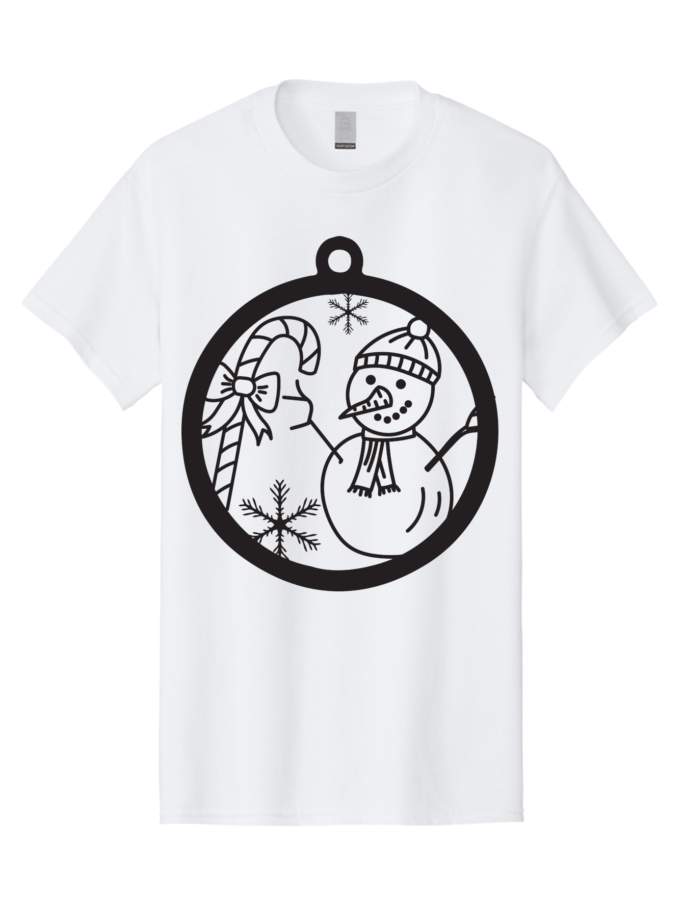 Snowman-Ornament Men'S Graphic Tee, 100% Cotton, Comfortable Casual Summer Wear, Machine Washable, Snowman Holding Candy Cane, Snowman Ornament, Christmas Decoration, Winter Wonderland, Festive Design, Holiday Cheer, Snowflakes Aad180 5