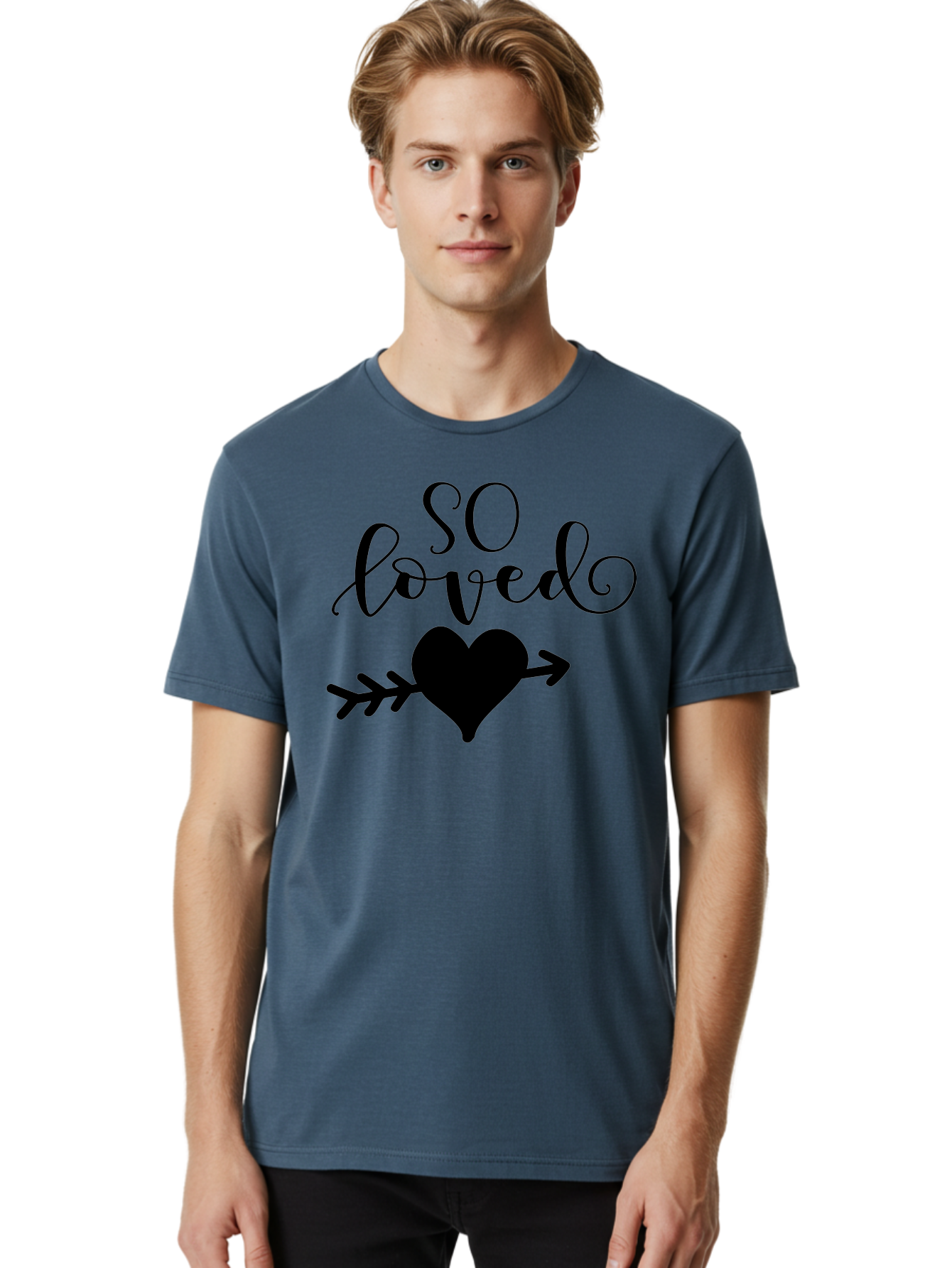 So-Loved Men'S Graphic Tee, 100% Cotton, Comfortable Casual Summer Wear, Machine Washable, Love Quote, Heart With Arrow, Valentines Day, Romantic Symbol, Love Message, Tender Feeling, Heartwarming, Love Inspiration Aad182 4