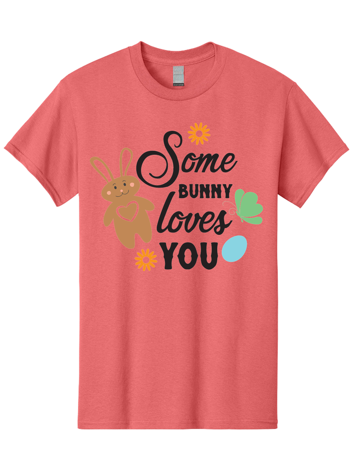 Some-Bunny-Loves-You Men'S Graphic Tee, 100% Cotton, Comfortable Casual Summer Wear, Machine Washable, Easter Bunny, Love Message, Cute Cartoons, Hearts, Spring Theme, Easter Eggs, Festive Designs, Adorable Bunnies, Spring Decorations Aad186 9