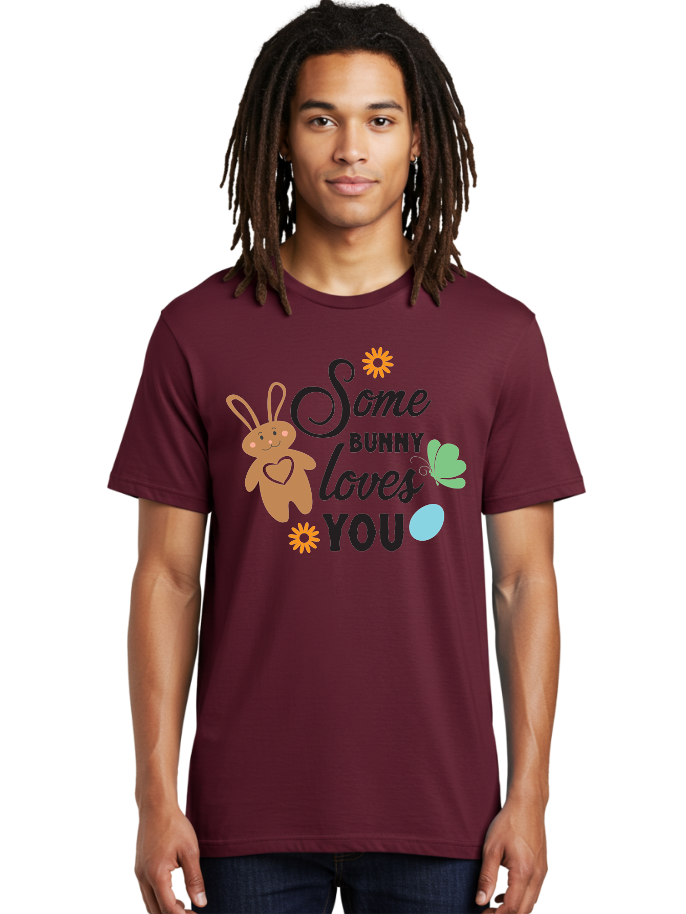 Some-Bunny-Loves-You Men'S Graphic Tee, 100% Cotton, Comfortable Casual Summer Wear, Machine Washable, Easter Bunny, Love Message, Cute Cartoons, Hearts, Spring Theme, Easter Eggs, Festive Designs, Adorable Bunnies, Spring Decorations Aad186 22