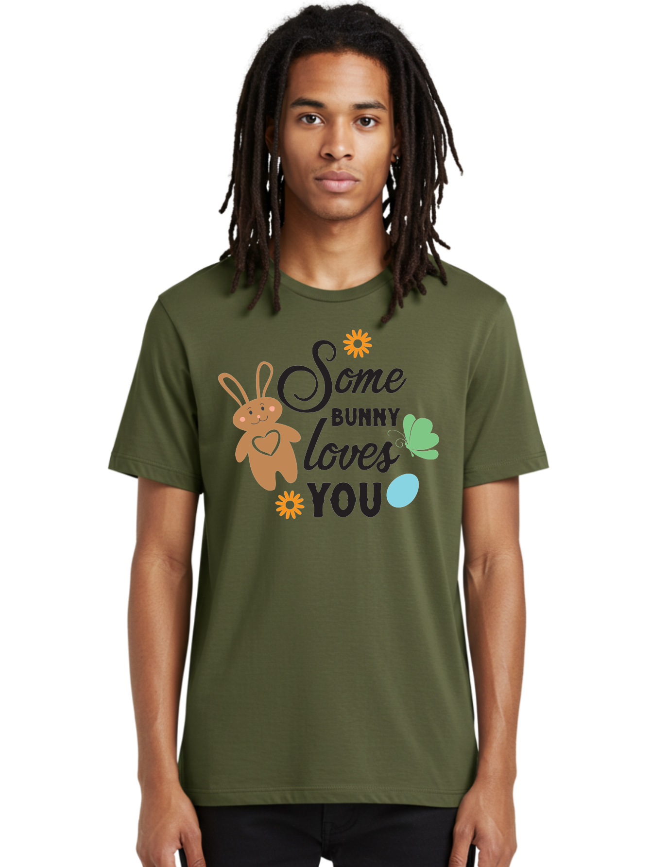 Some-Bunny-Loves-You Men'S Graphic Tee, 100% Cotton, Comfortable Casual Summer Wear, Machine Washable, Easter Bunny, Love Message, Cute Cartoons, Hearts, Spring Theme, Easter Eggs, Festive Designs, Adorable Bunnies, Spring Decorations Aad186 26
