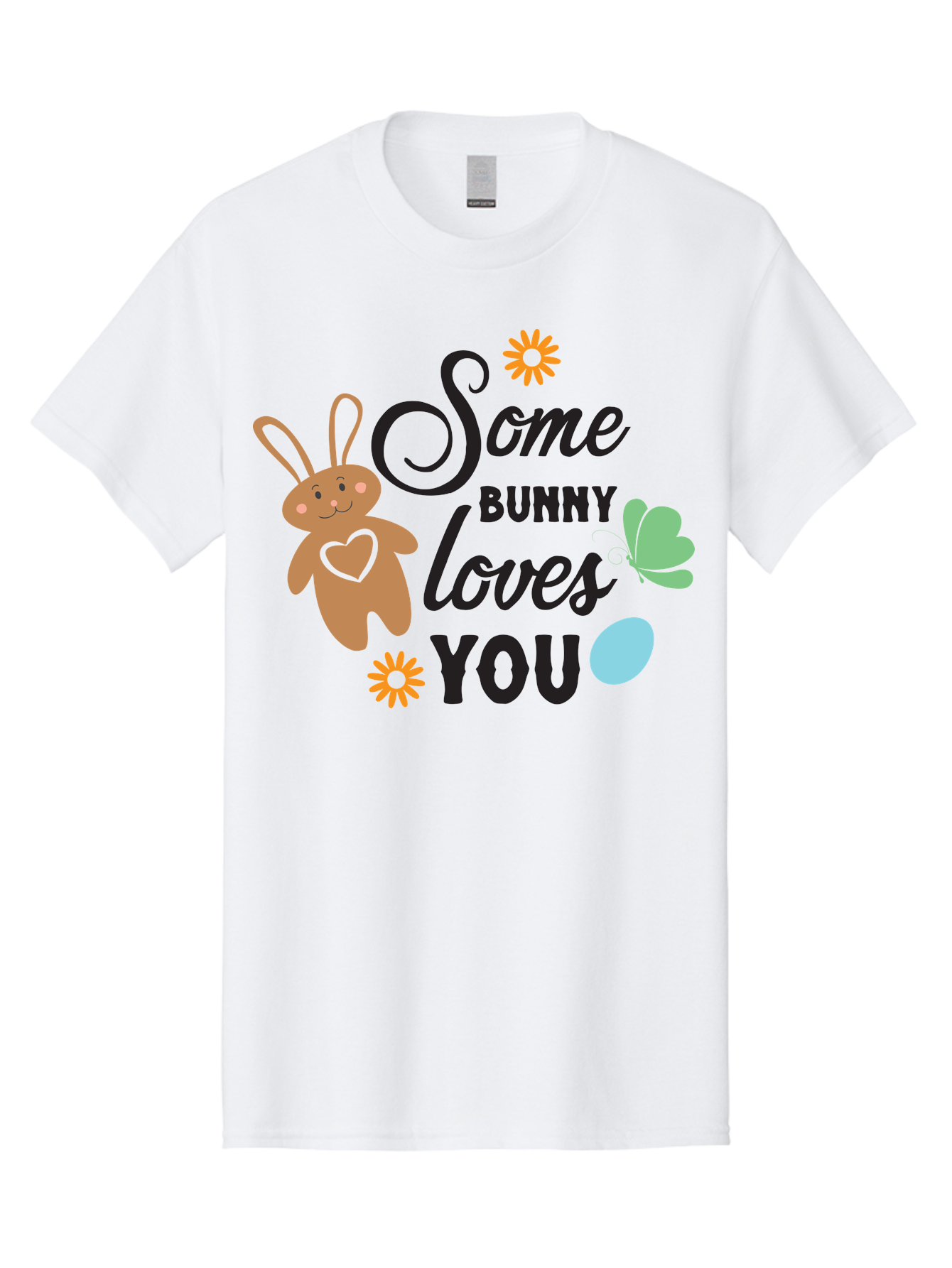 Some-Bunny-Loves-You Men'S Graphic Tee, 100% Cotton, Comfortable Casual Summer Wear, Machine Washable, Easter Bunny, Love Message, Cute Cartoons, Hearts, Spring Theme, Easter Eggs, Festive Designs, Adorable Bunnies, Spring Decorations Aad186 3
