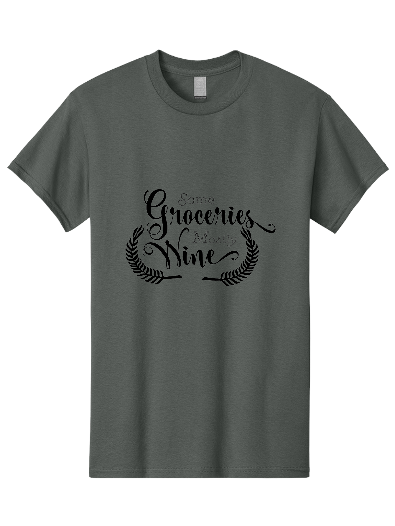 Some-Groceries-Mostly-Wine Men'S Graphic Tee, 100% Cotton, Comfortable Casual Summer Wear, Machine Washable, Grocery Shopping, Wine Lovers, Humorous Quote, Elegant Typography, Leafy Wreath, Shopping Humor, Funny Sayings Aad187 13