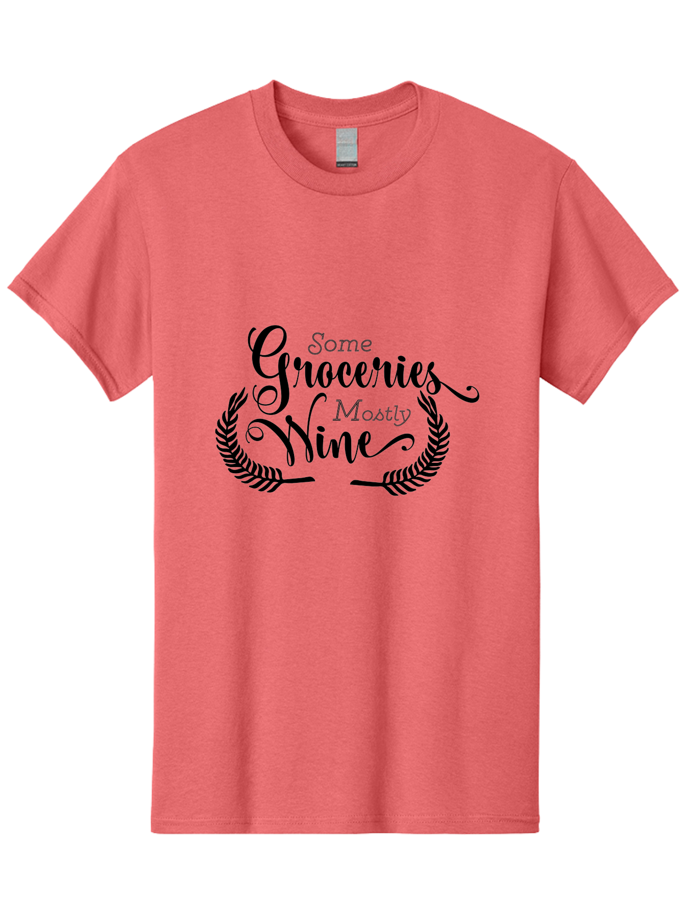 Some-Groceries-Mostly-Wine Men'S Graphic Tee, 100% Cotton, Comfortable Casual Summer Wear, Machine Washable, Grocery Shopping, Wine Lovers, Humorous Quote, Elegant Typography, Leafy Wreath, Shopping Humor, Funny Sayings Aad187 29