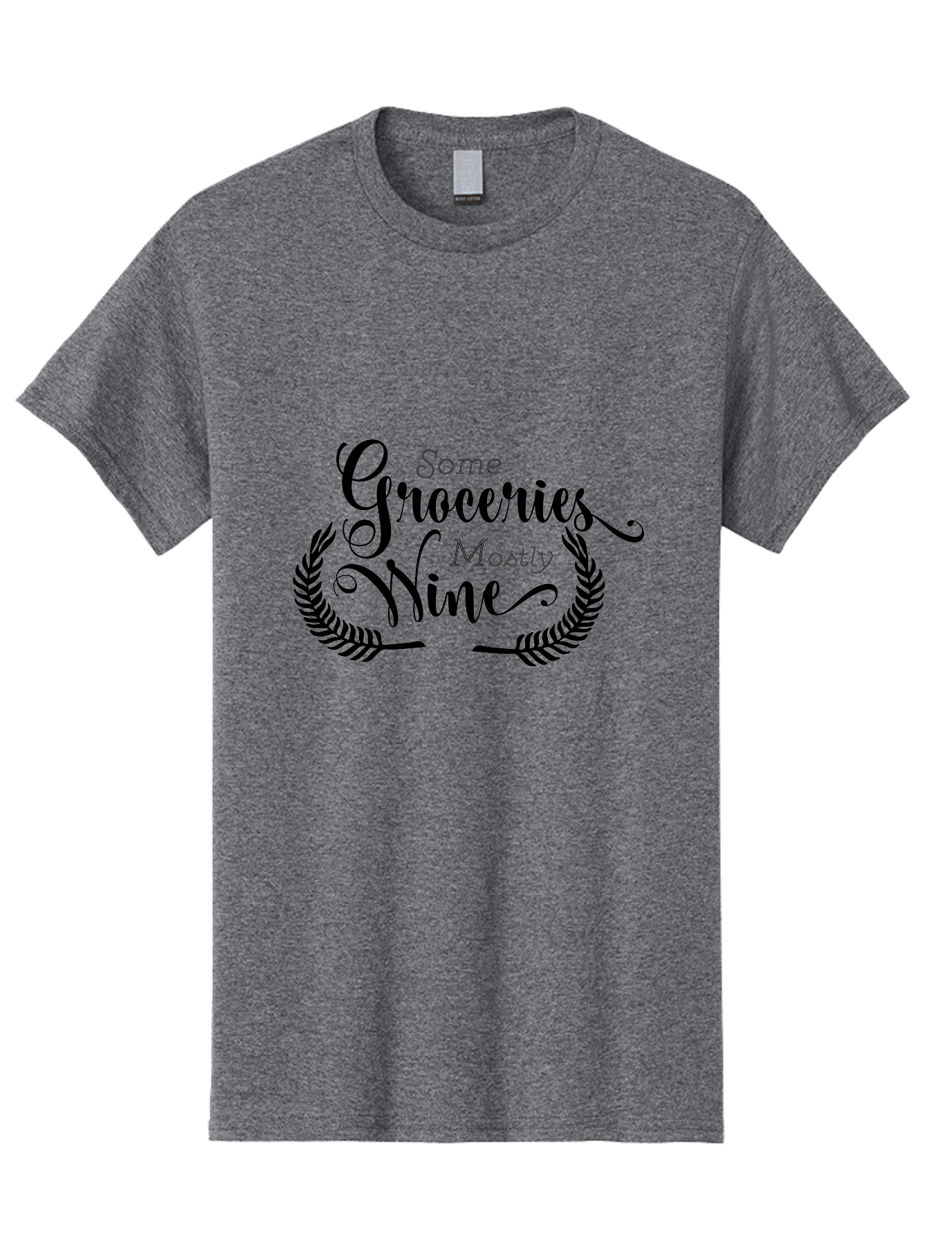 Some-Groceries-Mostly-Wine Men'S Graphic Tee, 100% Cotton, Comfortable Casual Summer Wear, Machine Washable, Grocery Shopping, Wine Lovers, Humorous Quote, Elegant Typography, Leafy Wreath, Shopping Humor, Funny Sayings Aad187 27