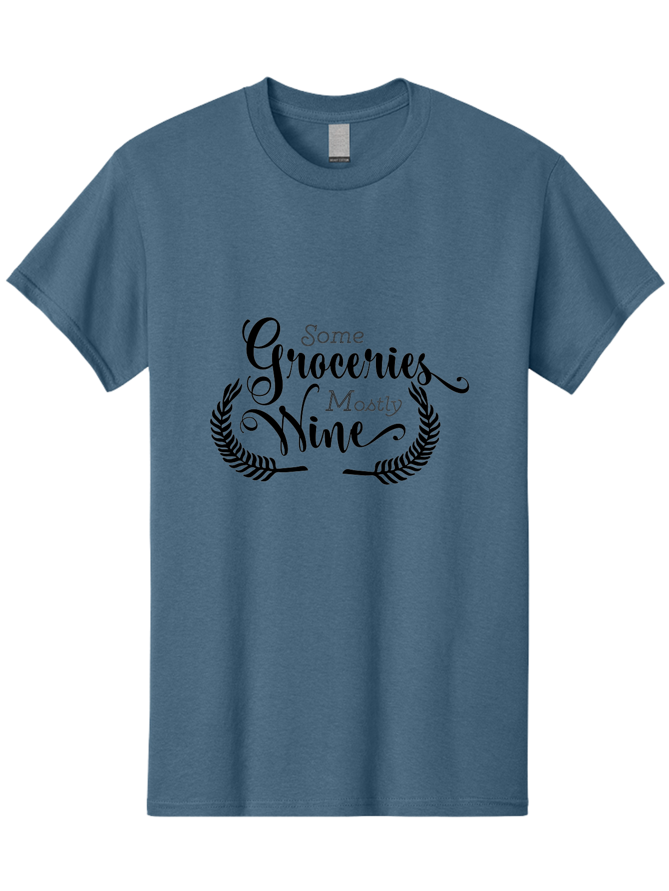 Some-Groceries-Mostly-Wine Men'S Graphic Tee, 100% Cotton, Comfortable Casual Summer Wear, Machine Washable, Grocery Shopping, Wine Lovers, Humorous Quote, Elegant Typography, Leafy Wreath, Shopping Humor, Funny Sayings Aad187 19
