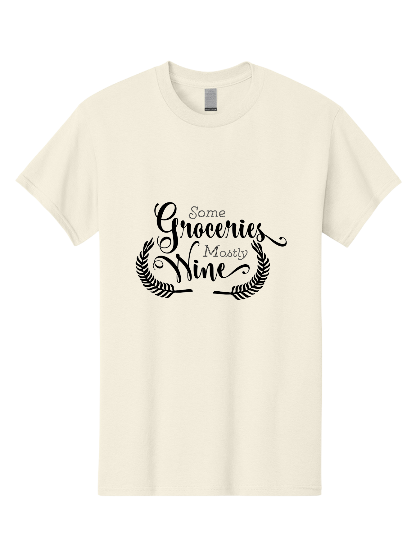 Some-Groceries-Mostly-Wine Men'S Graphic Tee, 100% Cotton, Comfortable Casual Summer Wear, Machine Washable, Grocery Shopping, Wine Lovers, Humorous Quote, Elegant Typography, Leafy Wreath, Shopping Humor, Funny Sayings Aad187 17