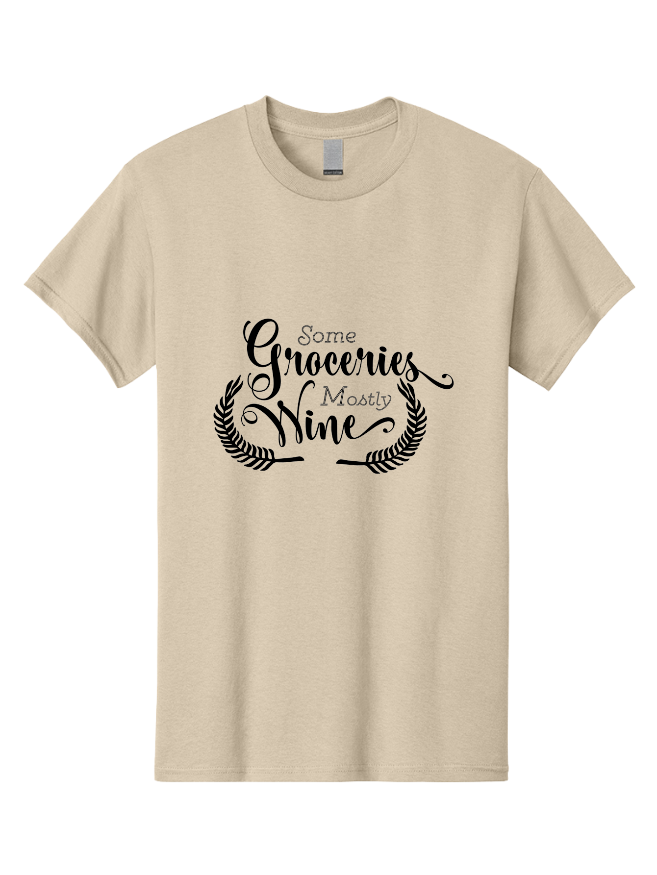 Some-Groceries-Mostly-Wine Men'S Graphic Tee, 100% Cotton, Comfortable Casual Summer Wear, Machine Washable, Grocery Shopping, Wine Lovers, Humorous Quote, Elegant Typography, Leafy Wreath, Shopping Humor, Funny Sayings Aad187 5