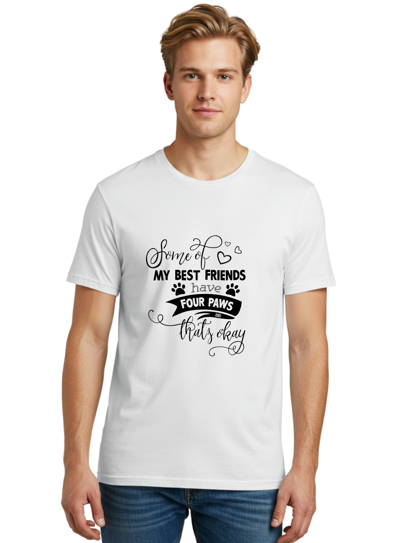 Some-Of-My-Best-Friends-Have-Four-Paws Men'S Graphic Tee, 100% Cotton, Comfortable Casual Summer Wear, Machine Washable, Dog Lover Quote, Pet Friendly, Friendship With Pets, Four Paws, Heartwarming Message, Animal Love, Positive Affirmation, Aad188 10