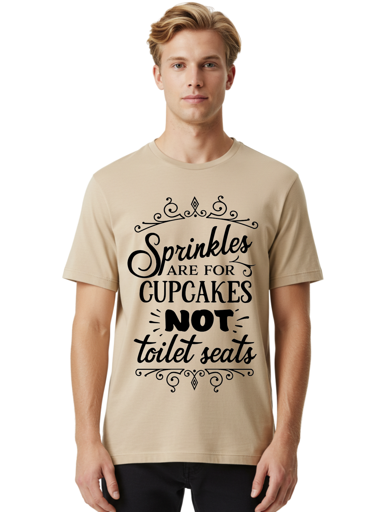 Sprinkles-Are-For-Cupcakes-Not-Toilet-Seats Men'S Graphic Tee, 100% Cotton, Comfortable Casual Summer Wear, Machine Washable, Funny Quote, Quirky Humor, Bathroom Decor, Cupcake Love, Sprinkle Theme, Toilet Humor, Cute Sign, Baking Humor, Aad193 22