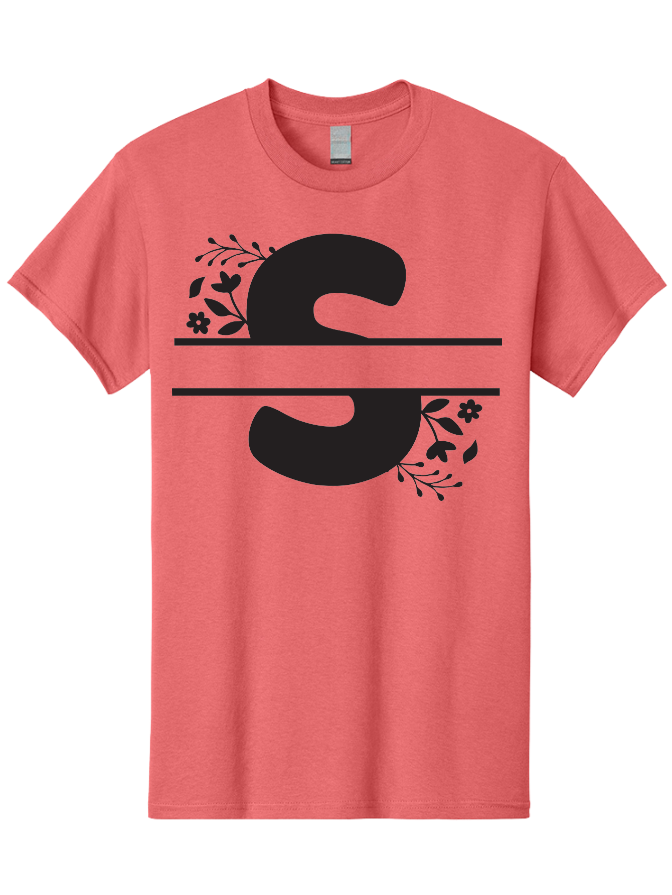 Ss-Floral-Design Men'S Graphic Tee, 100% Cotton, Comfortable Casual Summer Wear, Machine Washable, Floral Design, Double S, Black Letters, Leafy Vines, Flowers, Elegant Typography, Decorative Elements, S Lettering Aad194 9