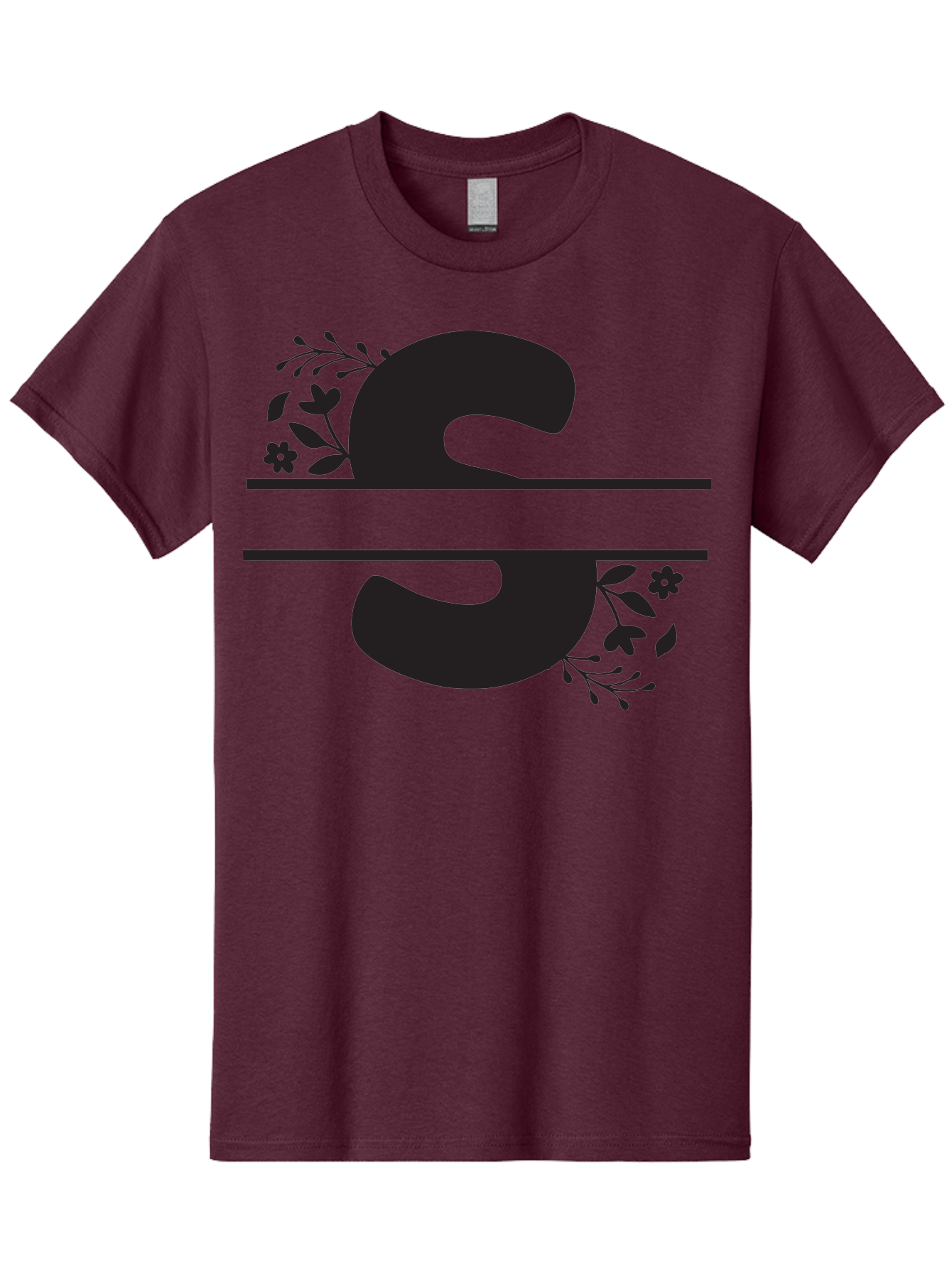 Ss-Floral-Design Men'S Graphic Tee, 100% Cotton, Comfortable Casual Summer Wear, Machine Washable, Floral Design, Double S, Black Letters, Leafy Vines, Flowers, Elegant Typography, Decorative Elements, S Lettering Aad194 25