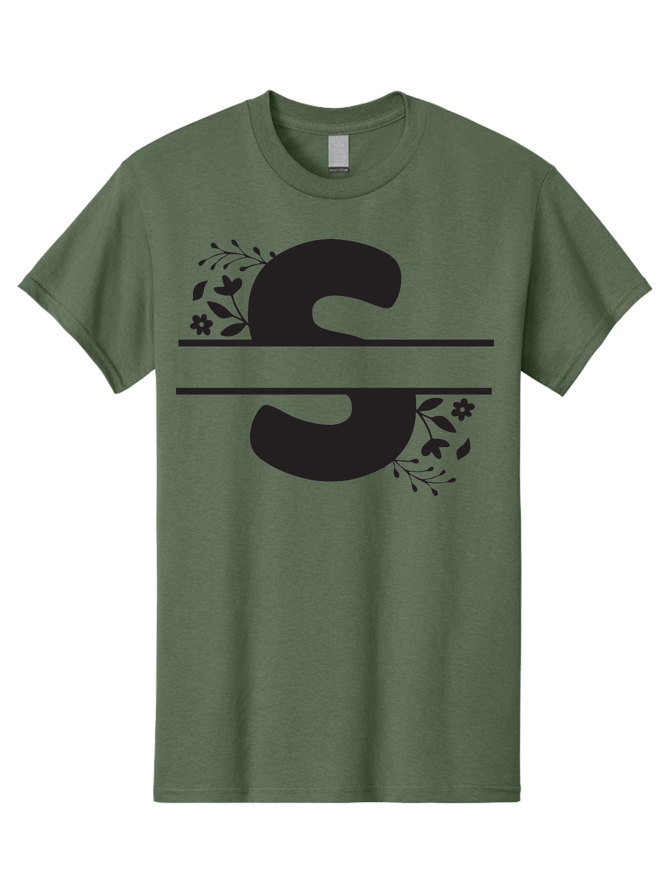 Ss-Floral-Design Men'S Graphic Tee, 100% Cotton, Comfortable Casual Summer Wear, Machine Washable, Floral Design, Double S, Black Letters, Leafy Vines, Flowers, Elegant Typography, Decorative Elements, S Lettering Aad194 13