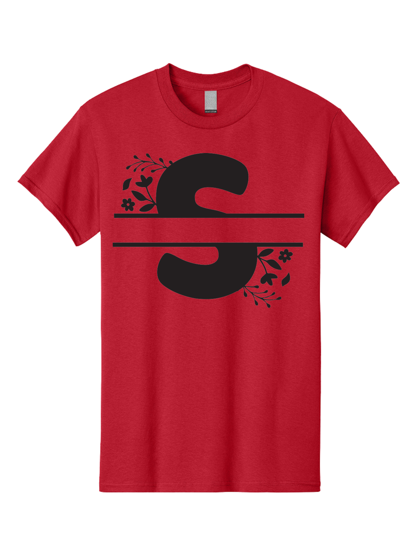 Ss-Floral-Design Men'S Graphic Tee, 100% Cotton, Comfortable Casual Summer Wear, Machine Washable, Floral Design, Double S, Black Letters, Leafy Vines, Flowers, Elegant Typography, Decorative Elements, S Lettering Aad194 23