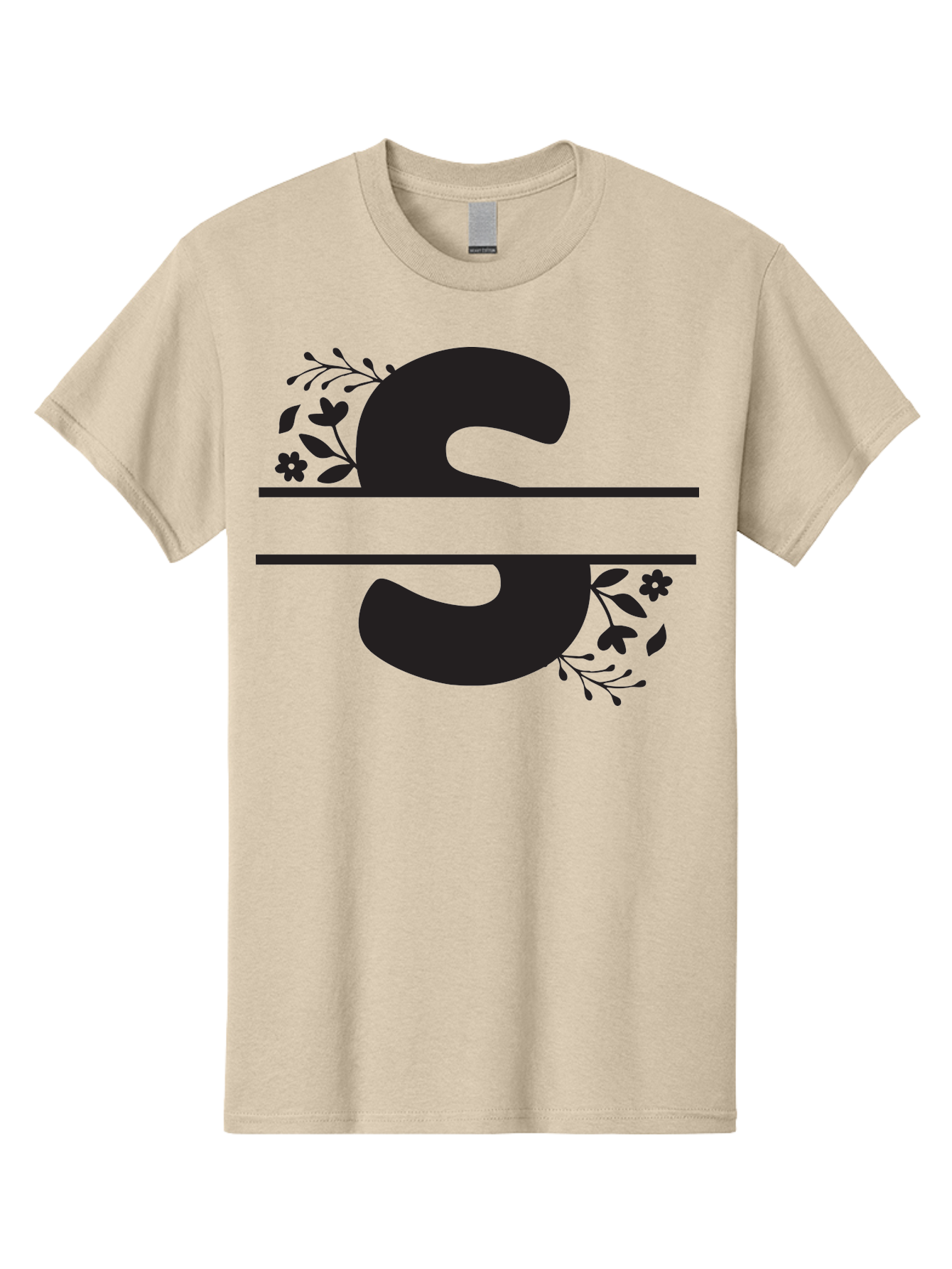 Ss-Floral-Design Men'S Graphic Tee, 100% Cotton, Comfortable Casual Summer Wear, Machine Washable, Floral Design, Double S, Black Letters, Leafy Vines, Flowers, Elegant Typography, Decorative Elements, S Lettering Aad194 19