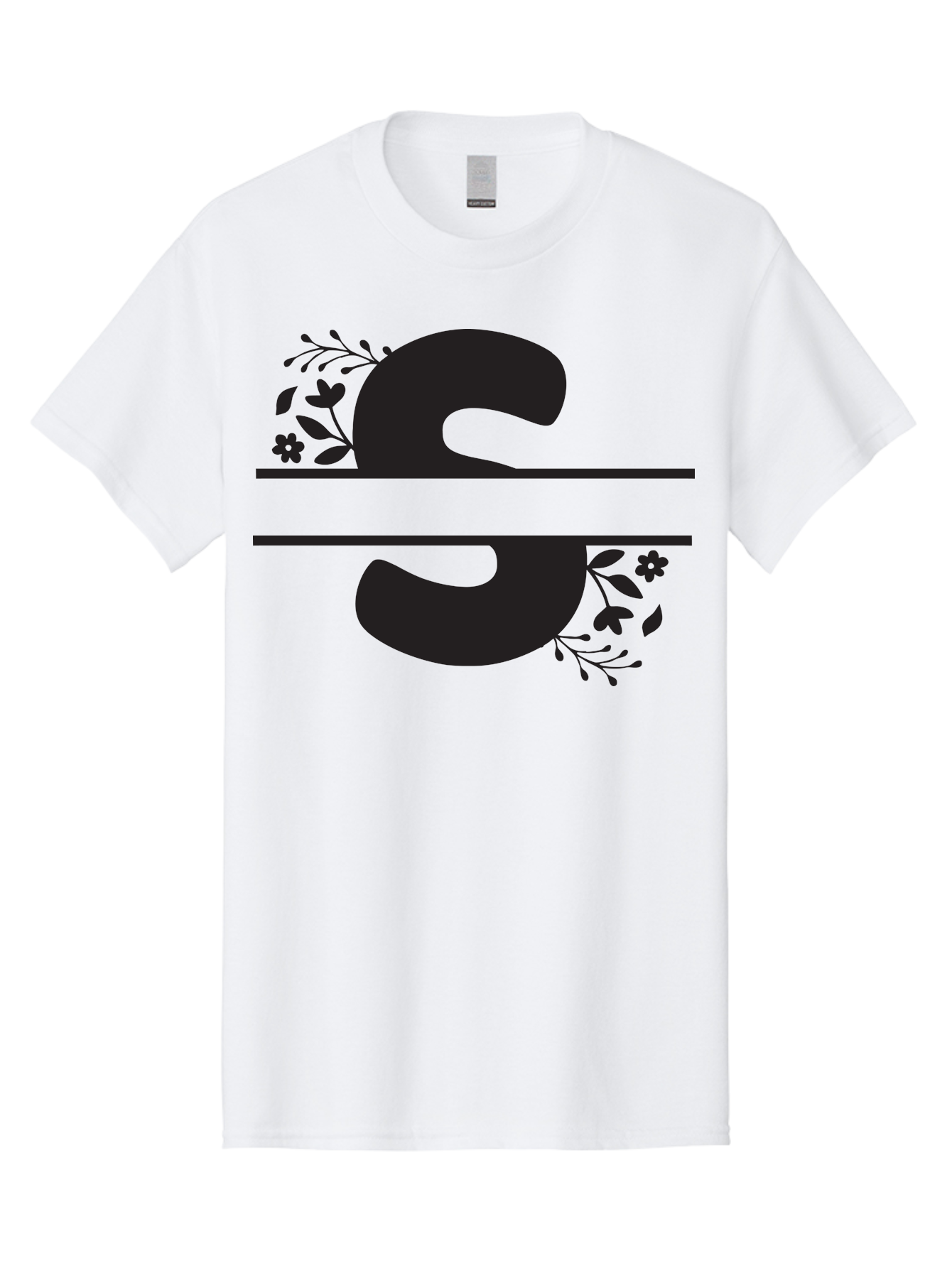 Ss-Floral-Design Men'S Graphic Tee, 100% Cotton, Comfortable Casual Summer Wear, Machine Washable, Floral Design, Double S, Black Letters, Leafy Vines, Flowers, Elegant Typography, Decorative Elements, S Lettering Aad194 3