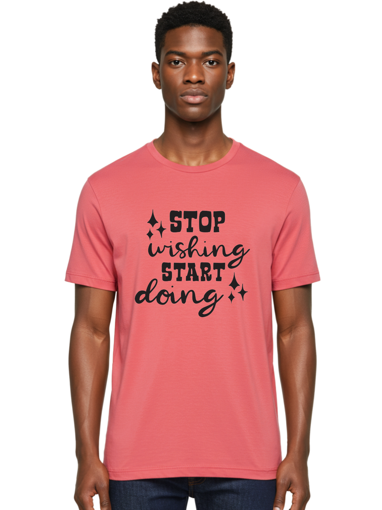 Stop-Wishing-Start-Doing Men'S Graphic Tee, 100% Cotton, Comfortable Casual Summer Wear, Machine Washable, Motivational Quote, Inspiration, Stop Wishing Start Doing, Goal Setting, Productivity Tips, Success Mindset, Positive Affirmation, Aad202 20