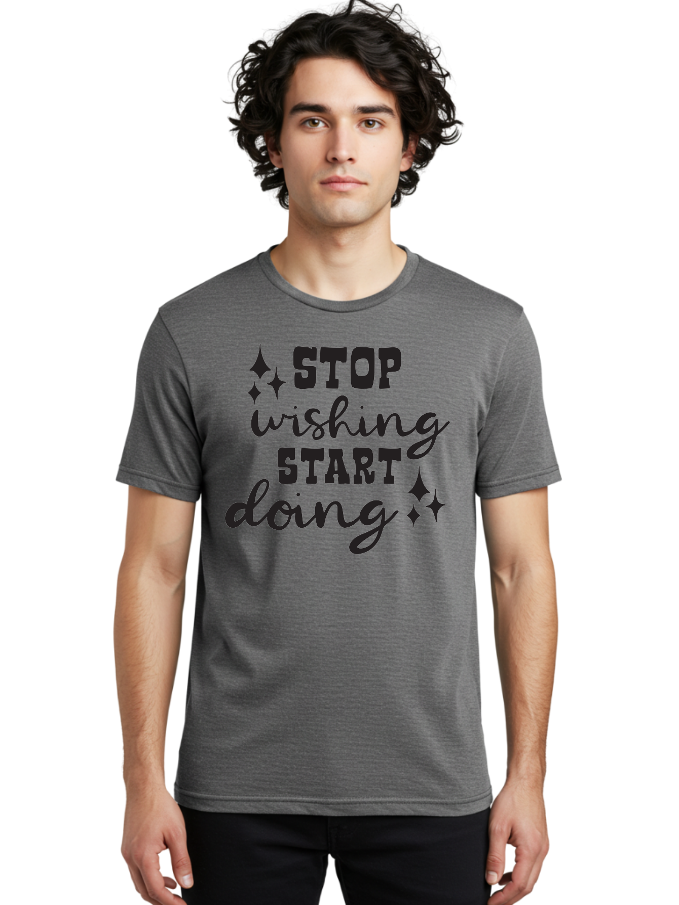 Stop-Wishing-Start-Doing Men'S Graphic Tee, 100% Cotton, Comfortable Casual Summer Wear, Machine Washable, Motivational Quote, Inspiration, Stop Wishing Start Doing, Goal Setting, Productivity Tips, Success Mindset, Positive Affirmation, Aad202 18