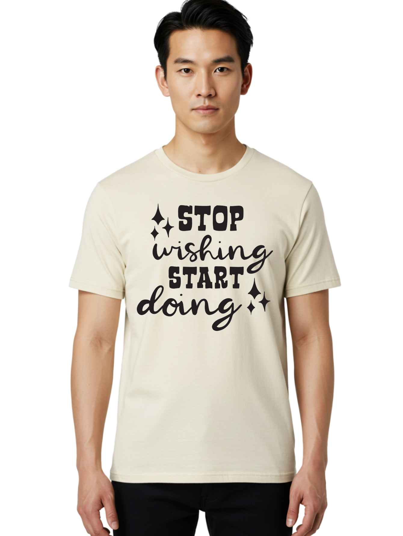 Stop-Wishing-Start-Doing Men'S Graphic Tee, 100% Cotton, Comfortable Casual Summer Wear, Machine Washable, Motivational Quote, Inspiration, Stop Wishing Start Doing, Goal Setting, Productivity Tips, Success Mindset, Positive Affirmation, Aad202 6