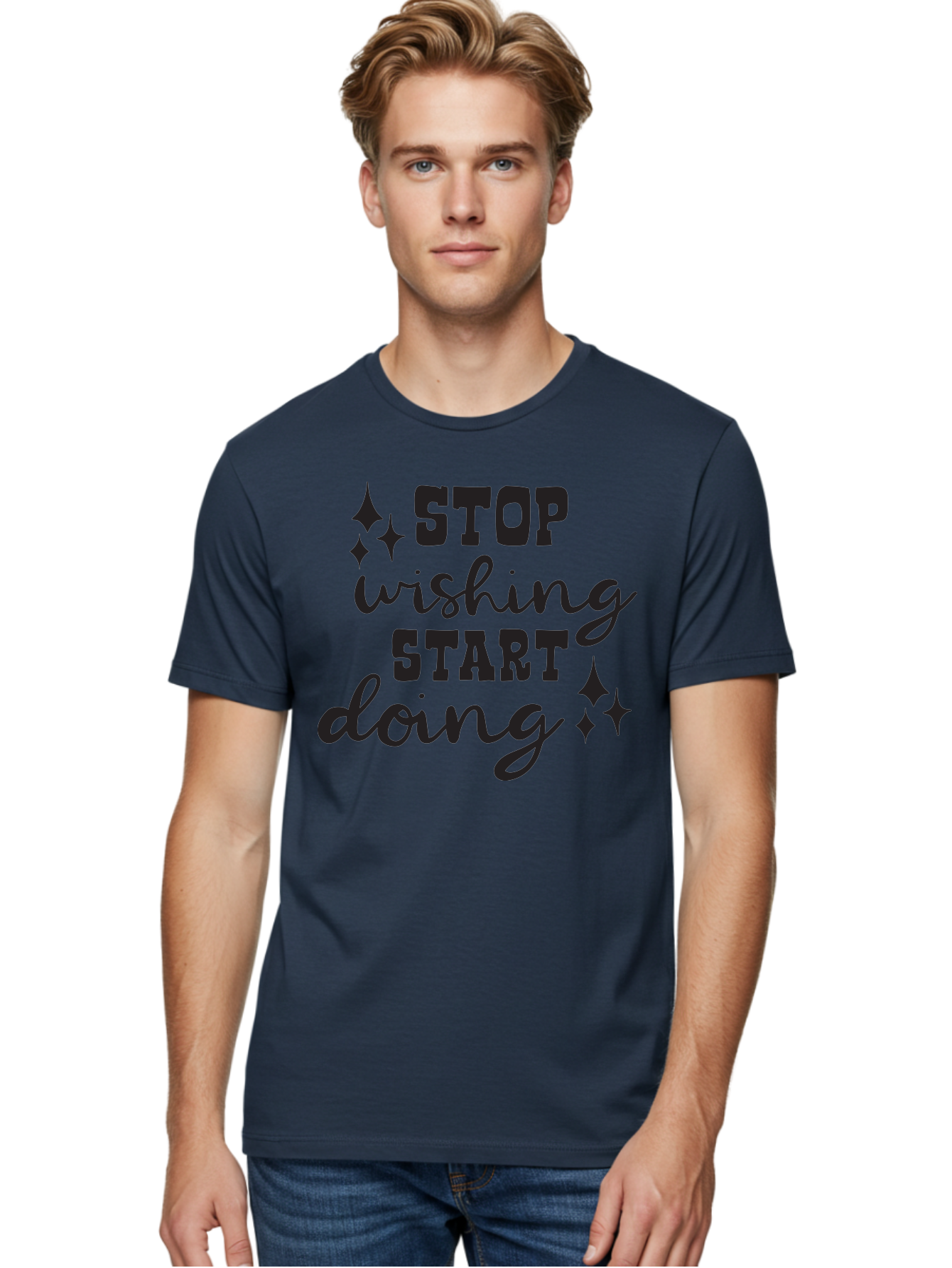 Stop-Wishing-Start-Doing Men'S Graphic Tee, 100% Cotton, Comfortable Casual Summer Wear, Machine Washable, Motivational Quote, Inspiration, Stop Wishing Start Doing, Goal Setting, Productivity Tips, Success Mindset, Positive Affirmation, Aad202 8