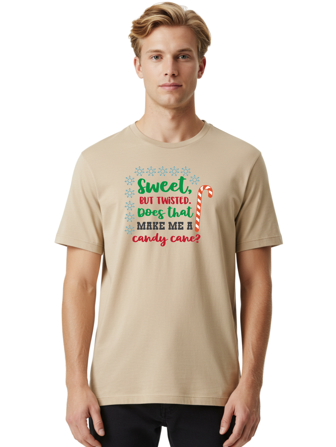 Sweet-But-Twisted Men'S Graphic Tee, 100% Cotton, Comfortable Casual Summer Wear, Machine Washable, Funny Candy Cane Quote, Sweet Treats, Christmas Candy, Candy Cane Humor, Holiday Humor, Christmas Puns, Festive Quotes Aad215 22