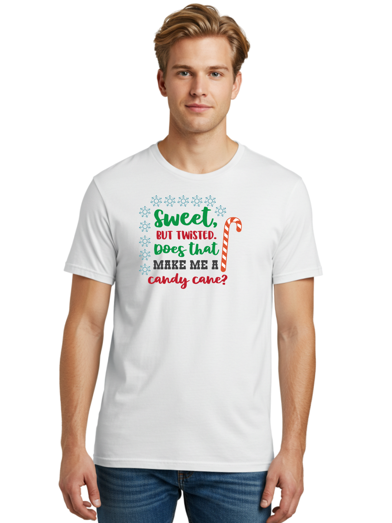 Sweet-But-Twisted Men'S Graphic Tee, 100% Cotton, Comfortable Casual Summer Wear, Machine Washable, Funny Candy Cane Quote, Sweet Treats, Christmas Candy, Candy Cane Humor, Holiday Humor, Christmas Puns, Festive Quotes Aad215 24