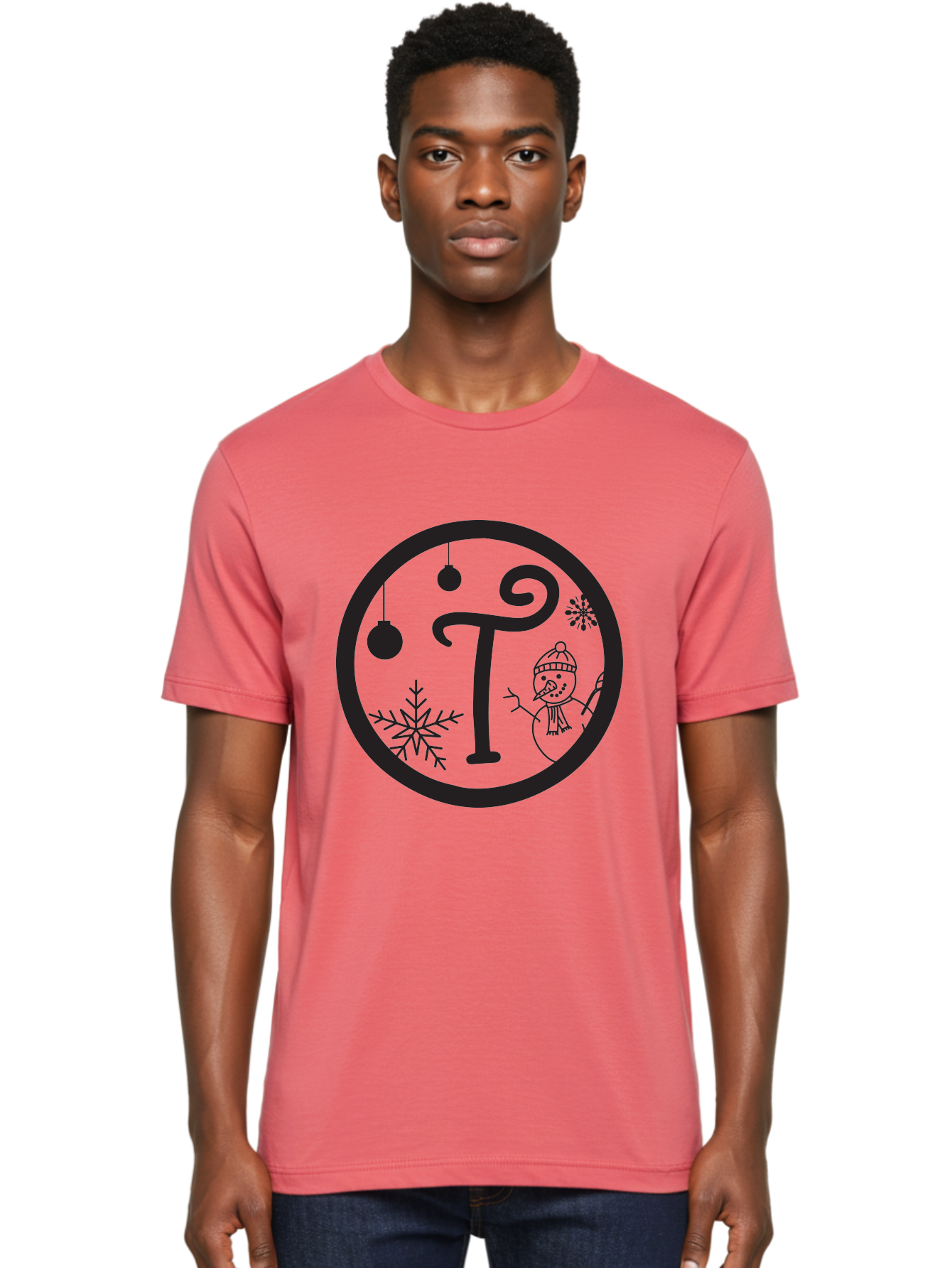 T-Snowman Men'S Graphic Tee, 100% Cotton, Comfortable Casual Summer Wear, Machine Washable, Snowman Waving, Christmas Ornaments, Snowflakes, Winter Wonderland, Holiday Decorations, Festive Theme, Minimalist Design, Cute Snowman Character Aad219 8
