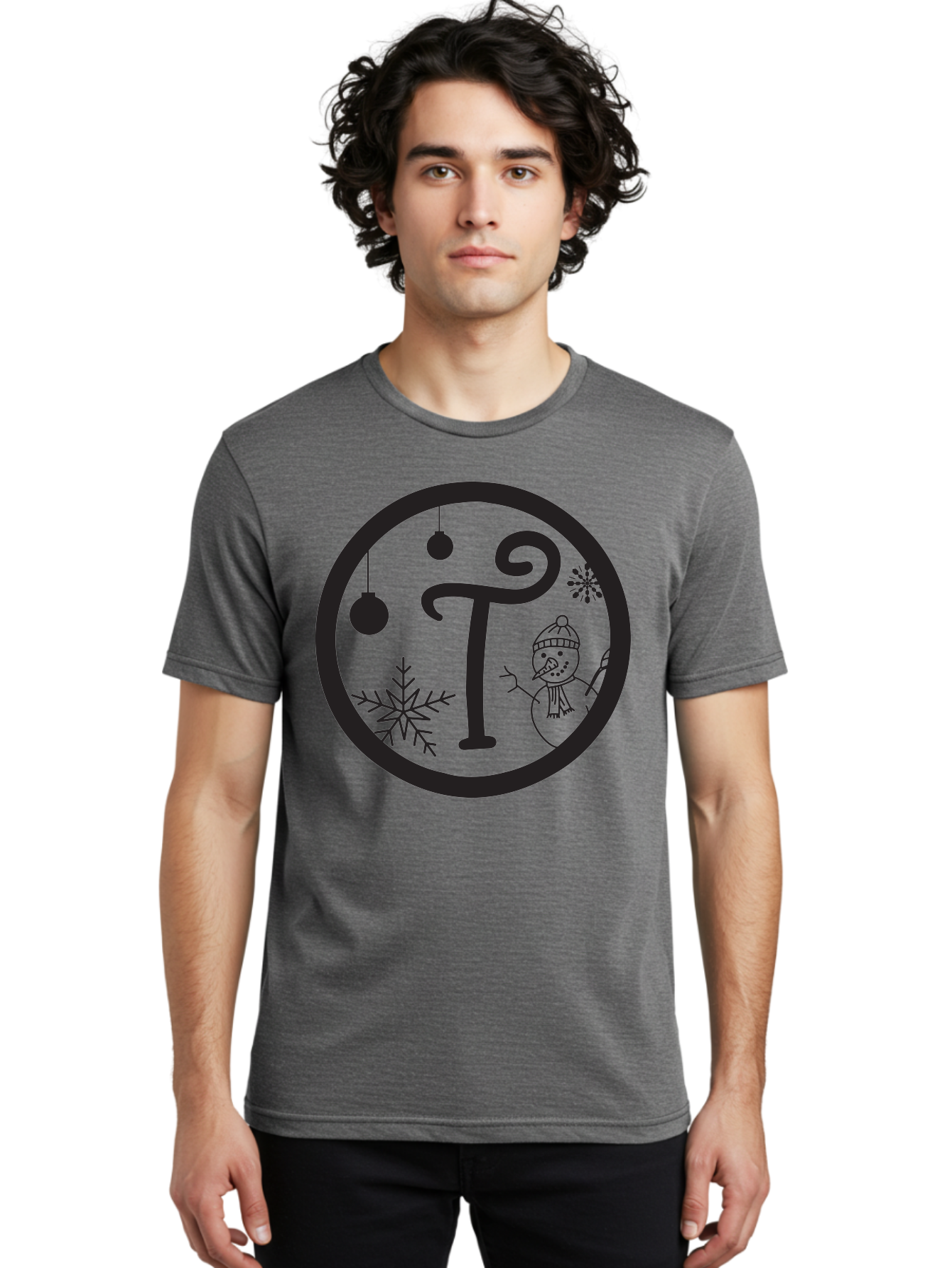 T-Snowman Men'S Graphic Tee, 100% Cotton, Comfortable Casual Summer Wear, Machine Washable, Snowman Waving, Christmas Ornaments, Snowflakes, Winter Wonderland, Holiday Decorations, Festive Theme, Minimalist Design, Cute Snowman Character Aad219 2